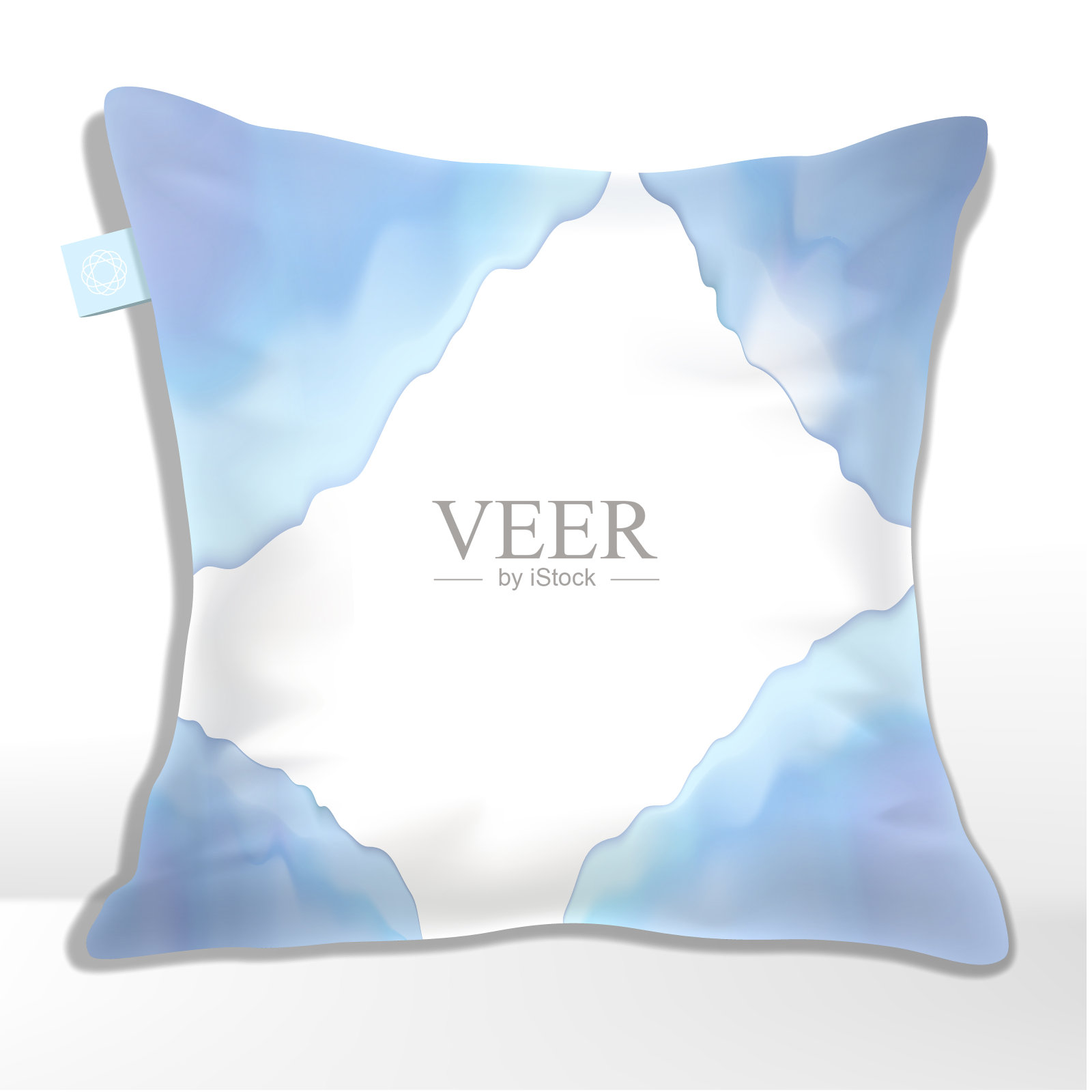 矢量枕头或垫子覆盖模型与蓝色水彩波浪图案抽象打印插画图片素材