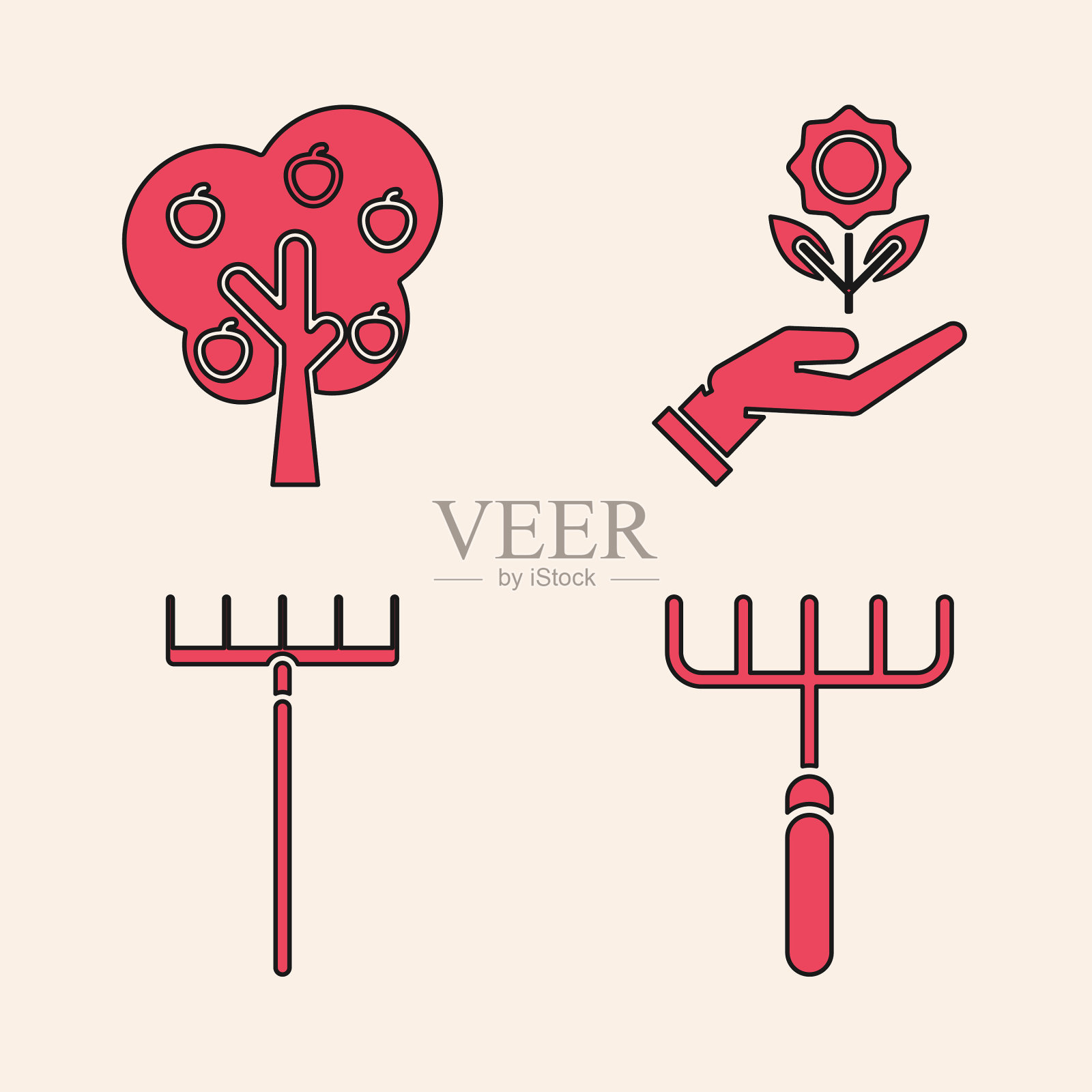 用手抓着苹果设置花园耙树图标素材