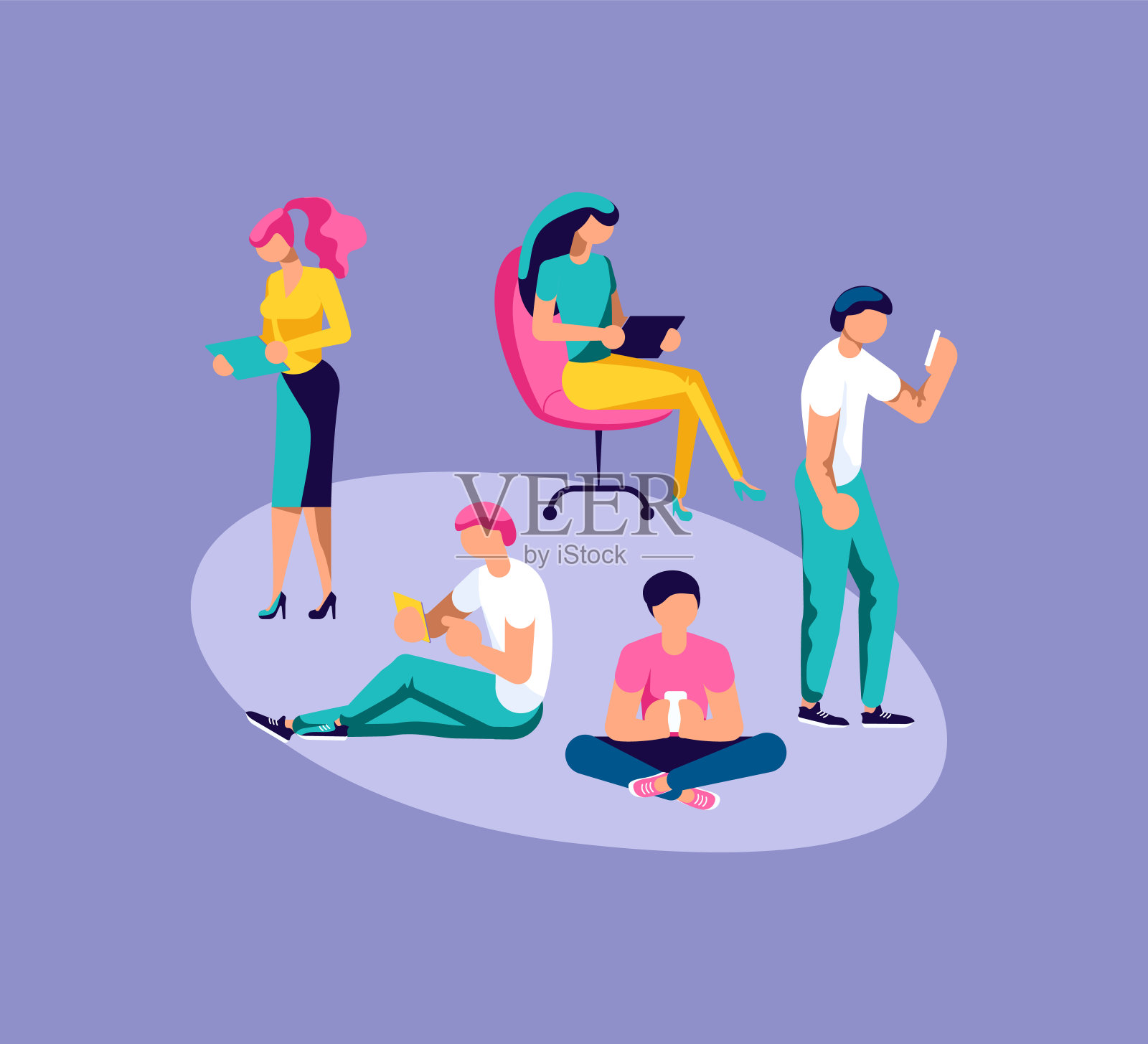 使用数字设备的人插画图片素材