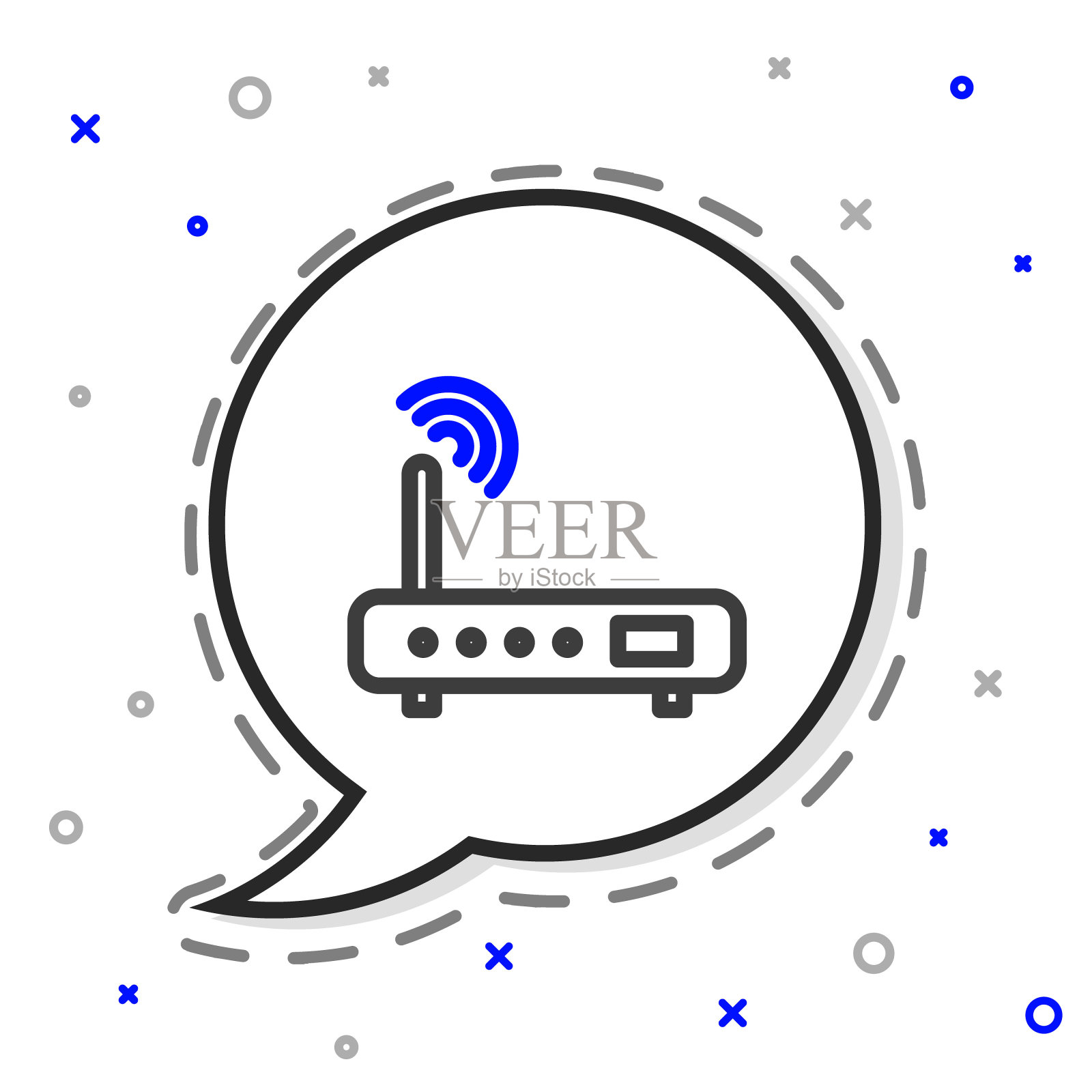 线路路由器和wi-fi信号图标隔离在白色背景上。无线以太网调制解调器路由器。计算机技术网络。色彩斑斓的轮廓的概念。矢量图插画图片素材