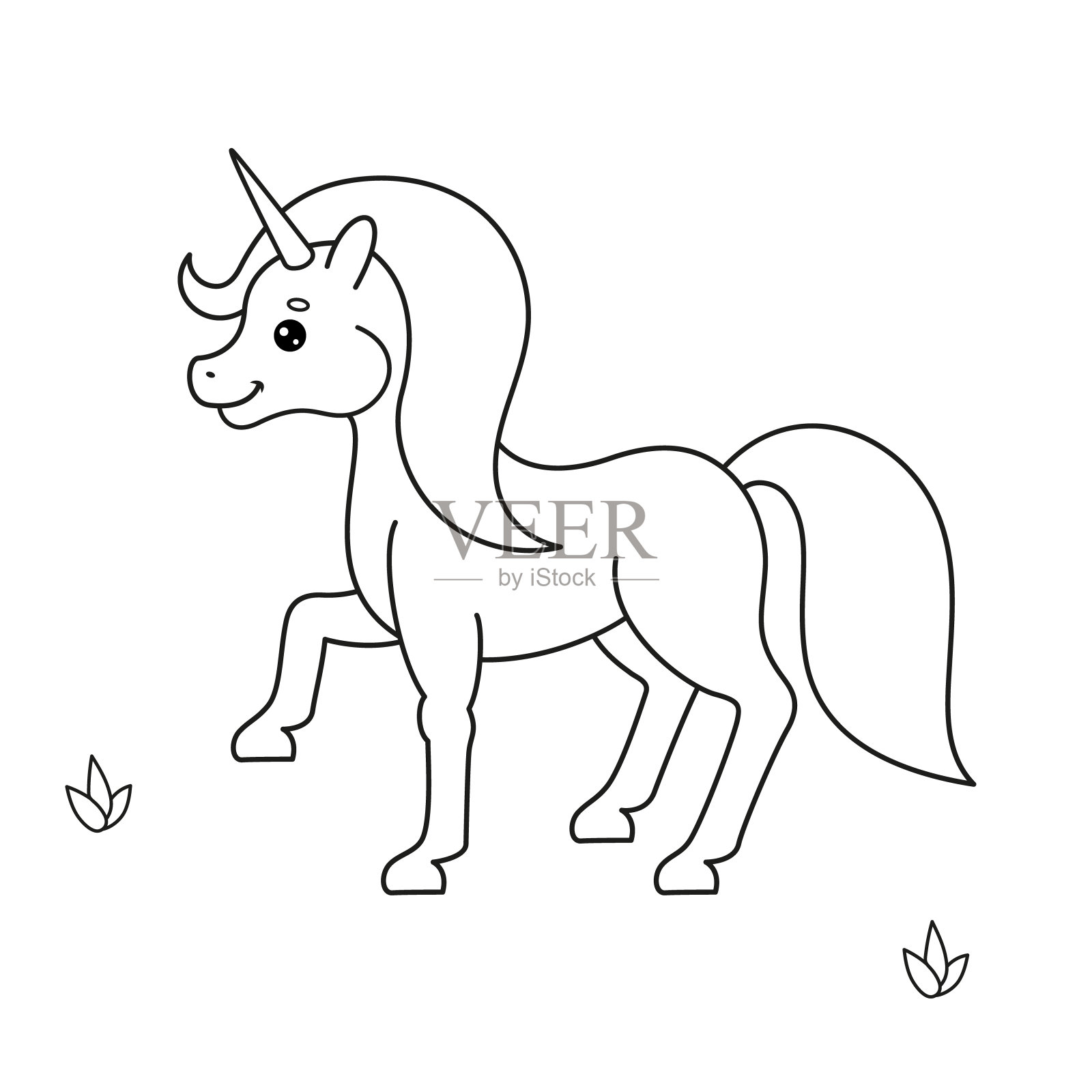 用可爱的独角兽涂色。矢量插图。插画图片素材