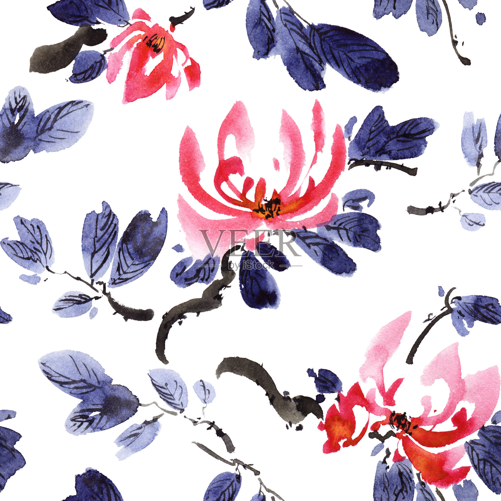 开花树枝插画图片素材