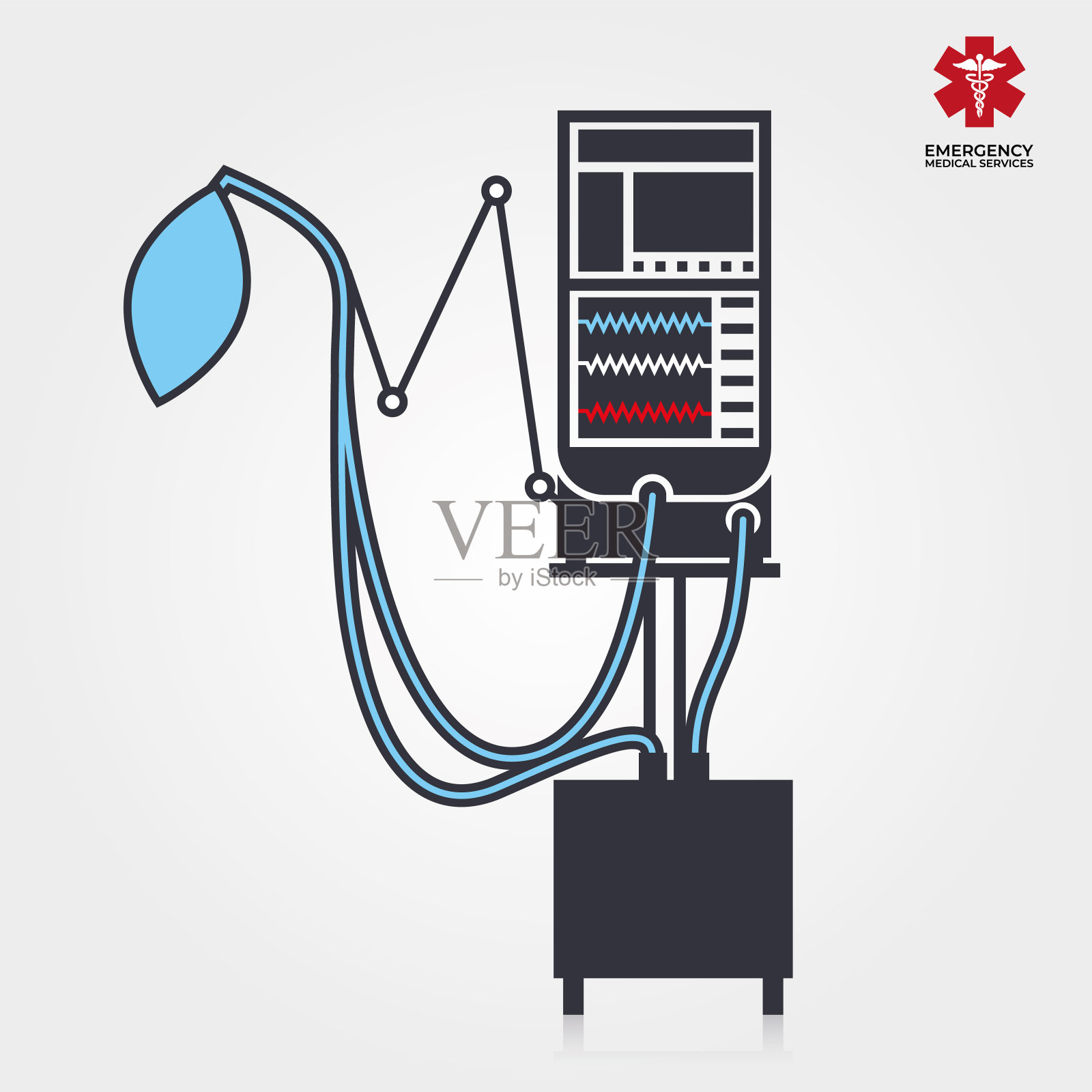 医用呼吸机线颜色图标。签名为网页，移动应用程序。矢量隔离元素插画图片素材