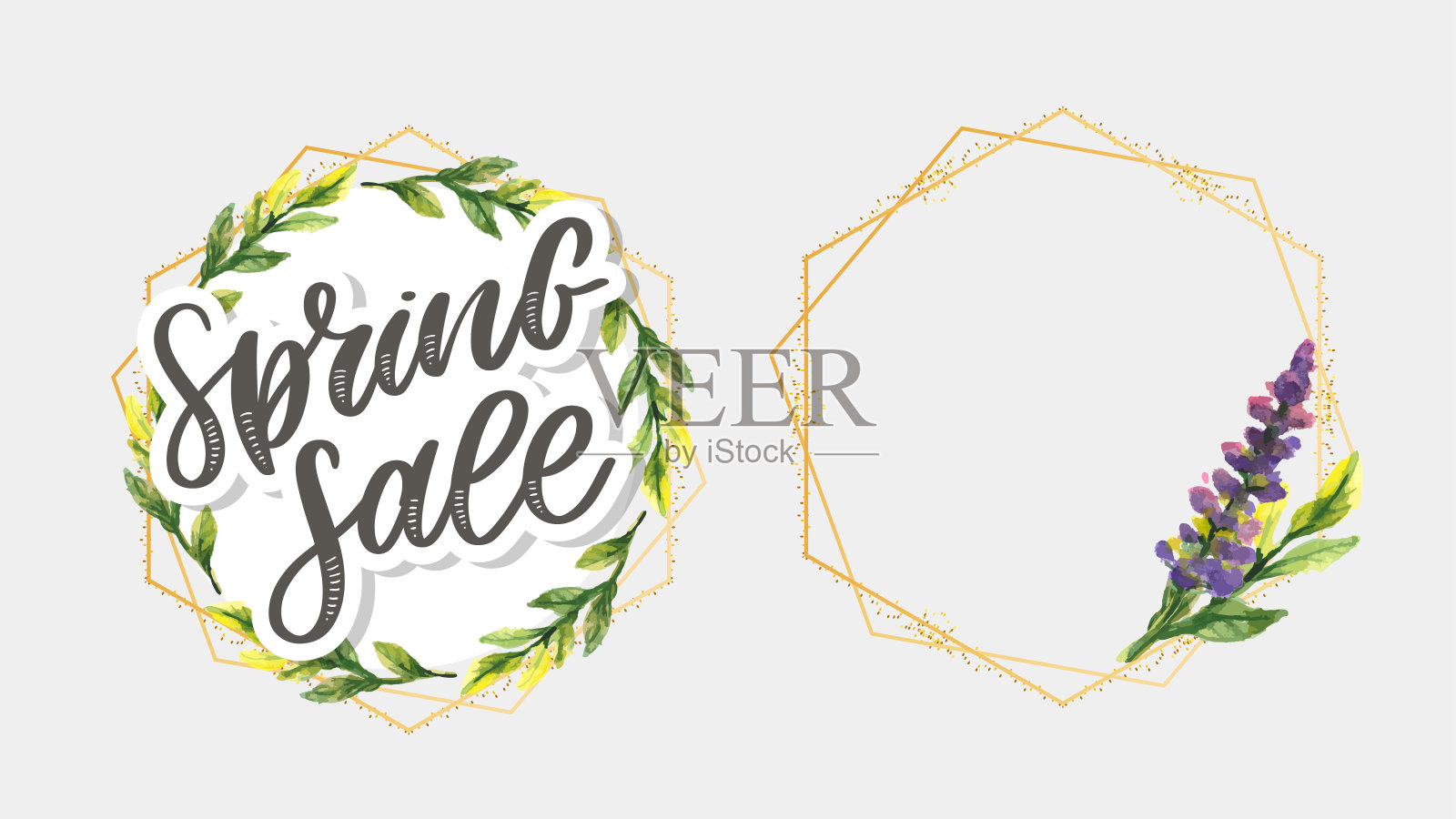 水彩销售横幅背景模板与美丽的鲜花。元素邀请卡装饰。矢量艺术和插图。插画图片素材