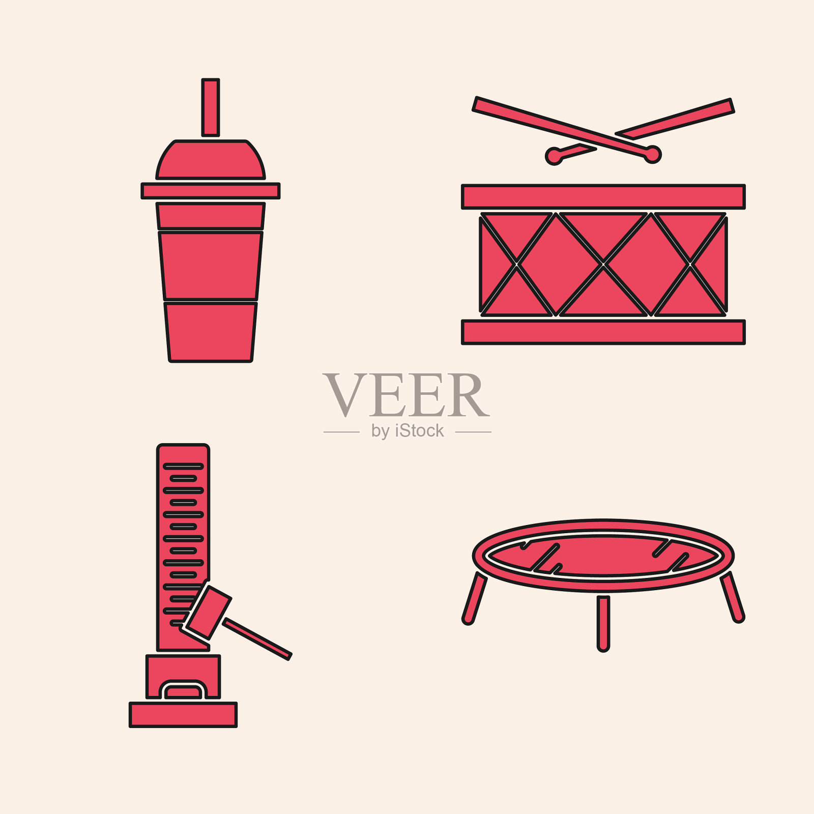 设置跳跃蹦床纸杯与饮水图标素材