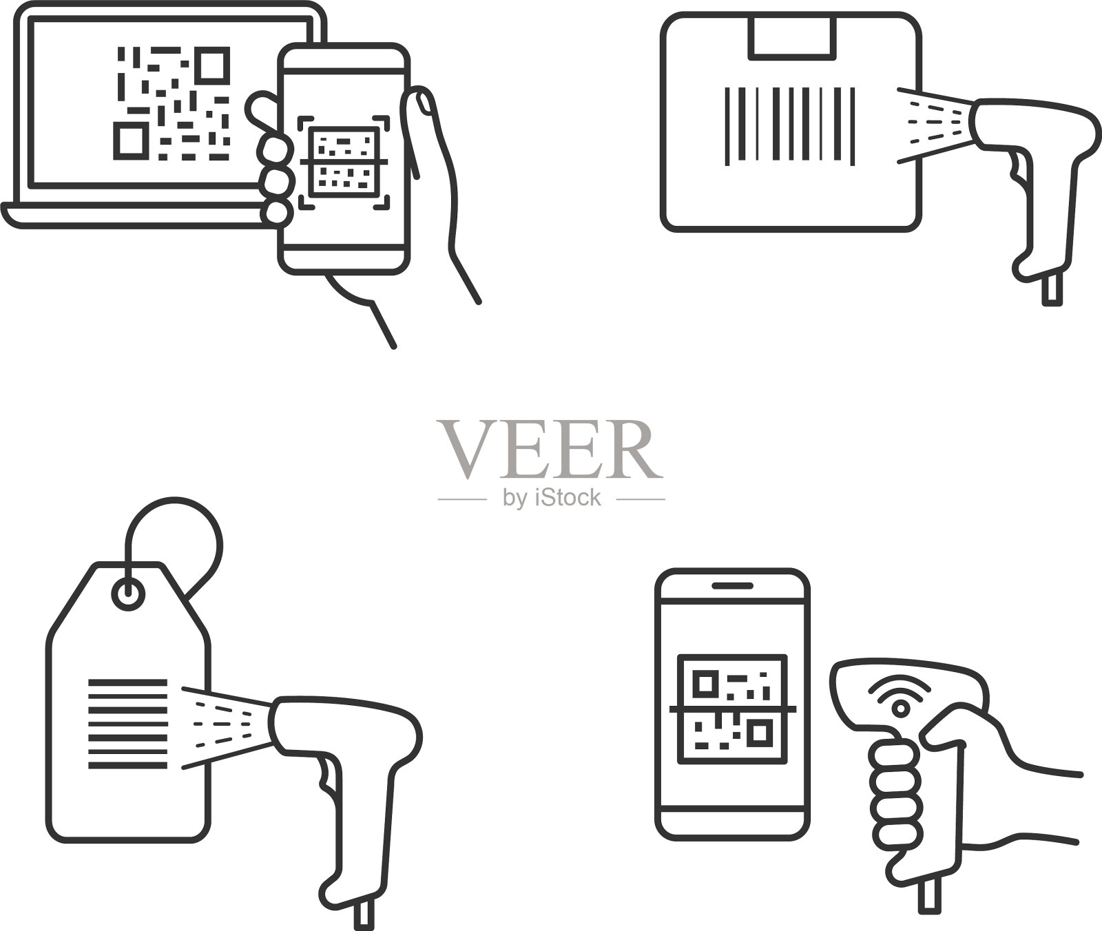 条形码线性图标集插画图片素材