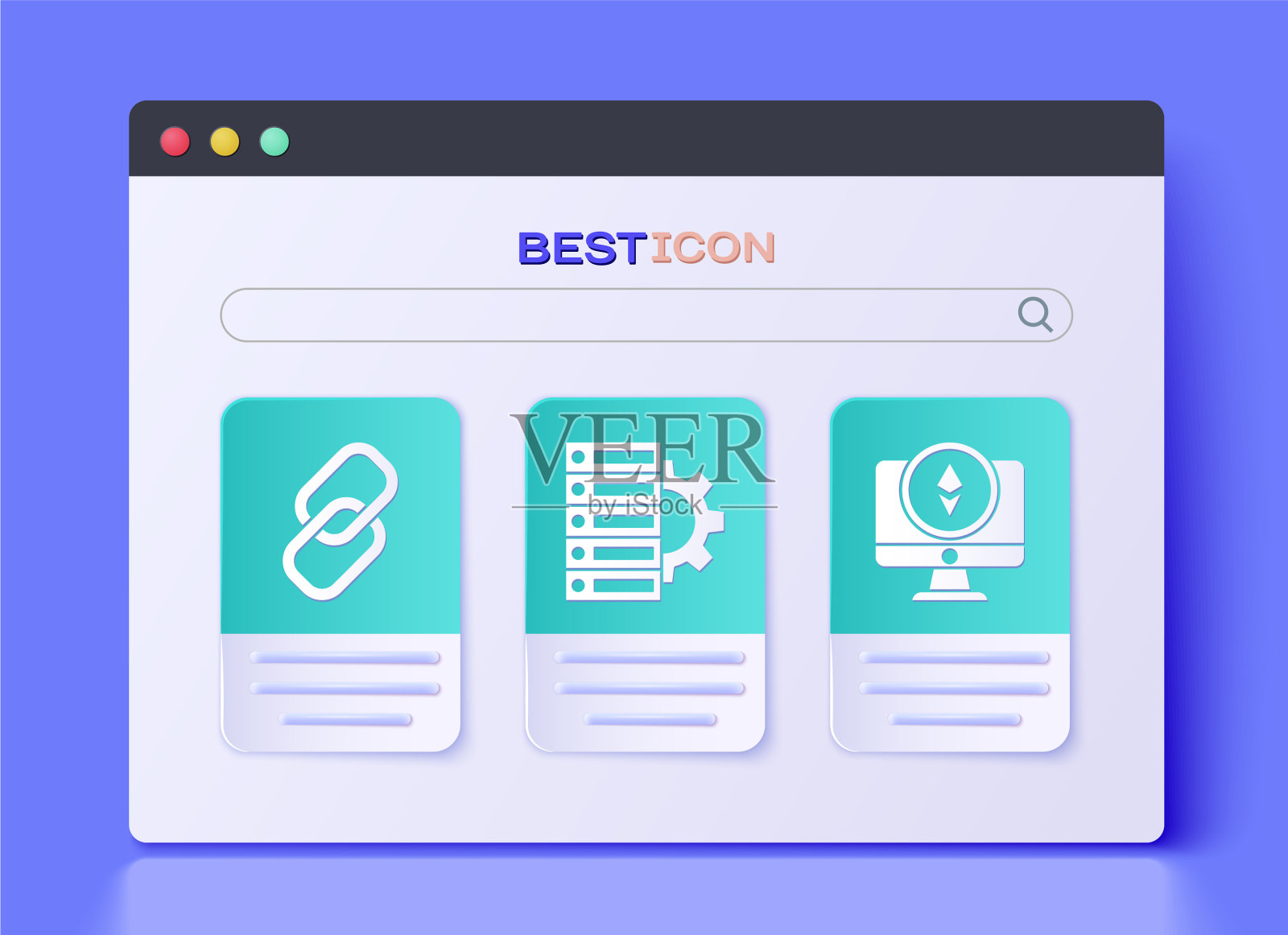 设置服务器和齿轮链和监视器图标素材