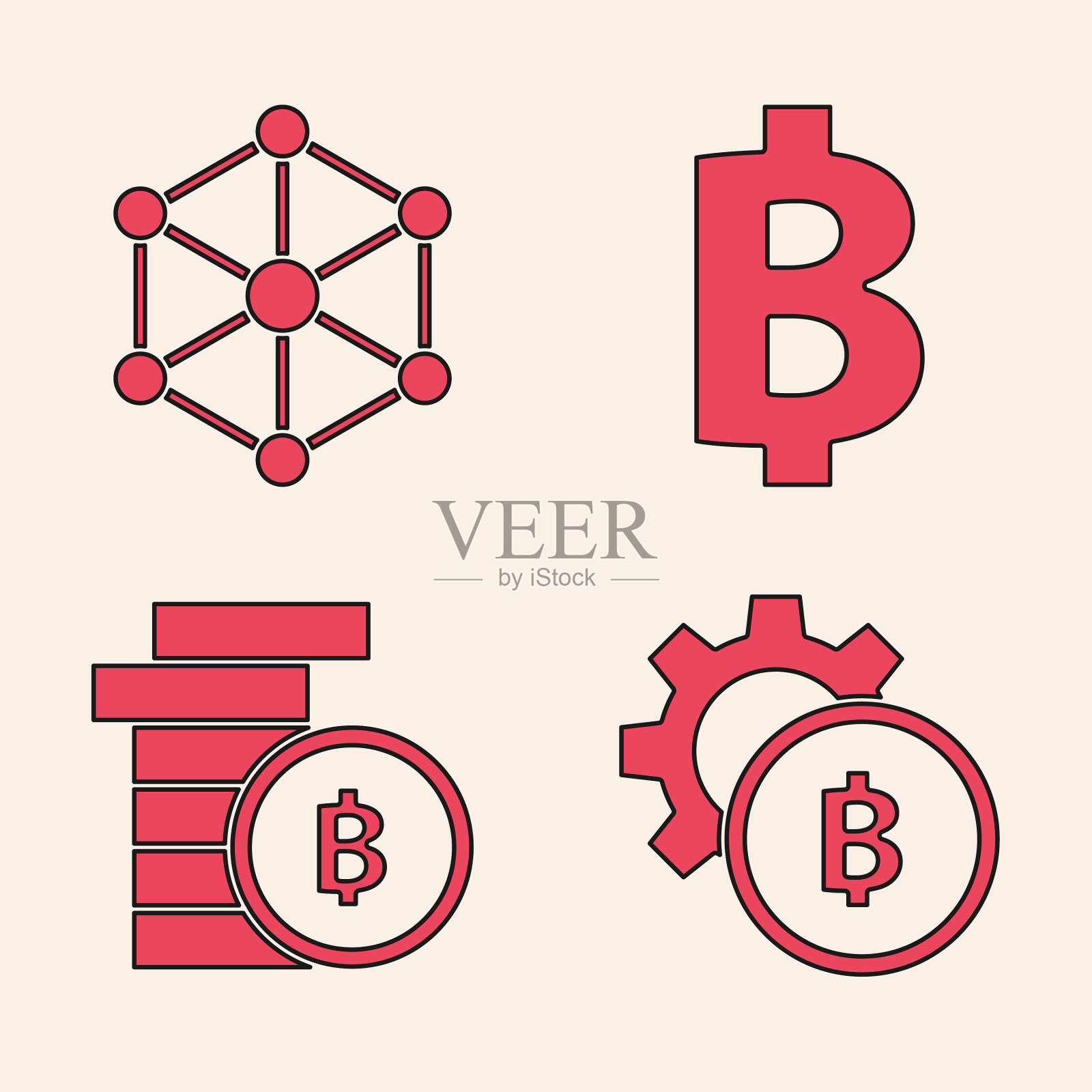 设置加密货币比特币区块链图标素材