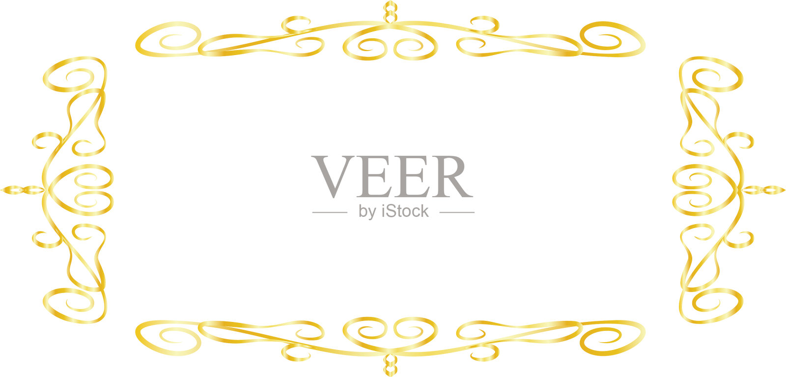 金横长方形仿古图案框插画图片素材