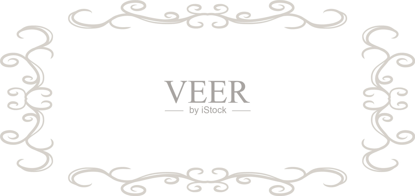 白色横长方形仿古图案框插画图片素材