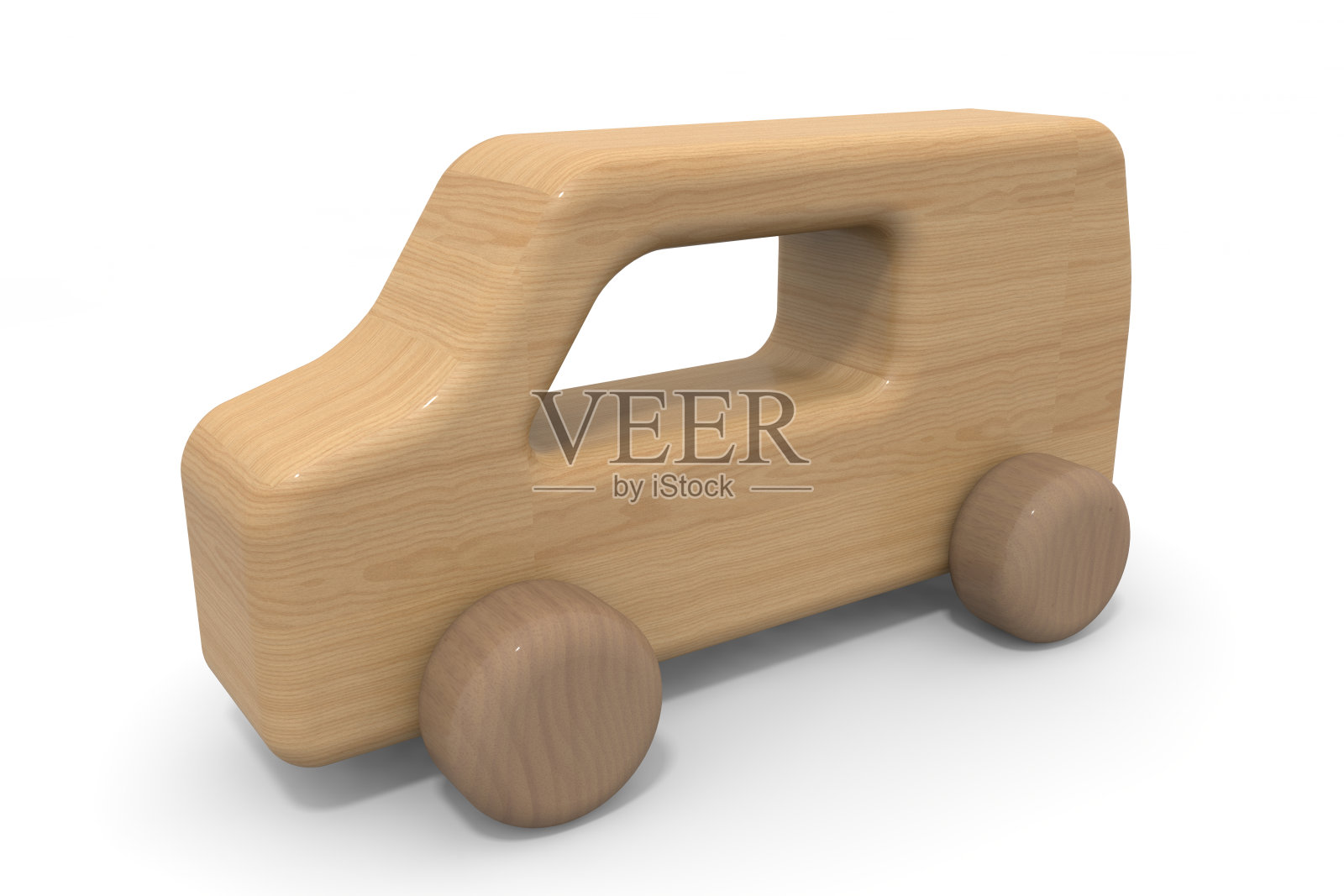 木制的车。简单的形状。木制玩具。三维渲染照片摄影图片