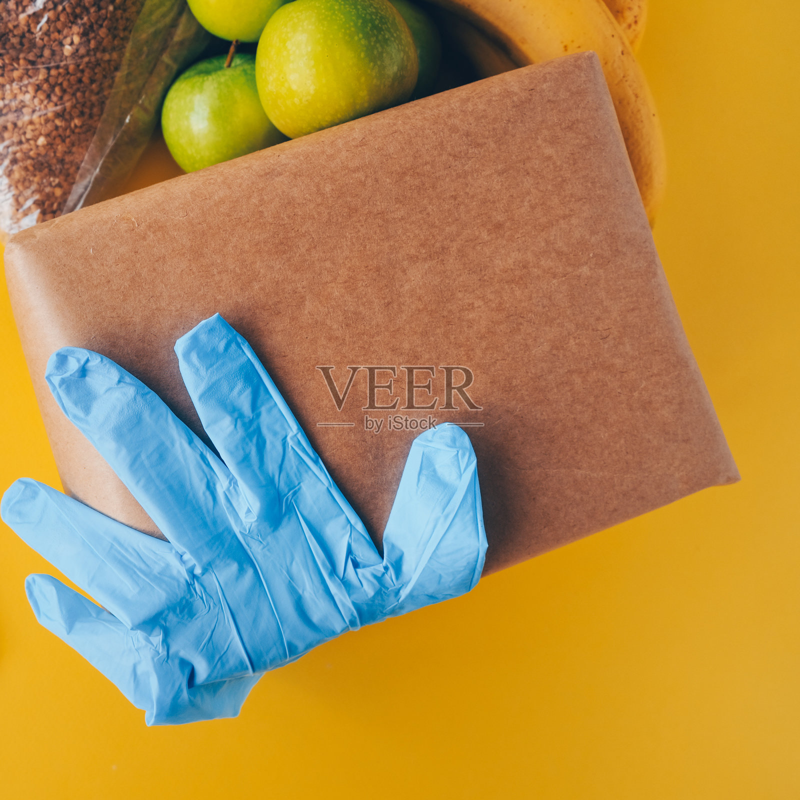 非接触式食品外卖。照片摄影图片