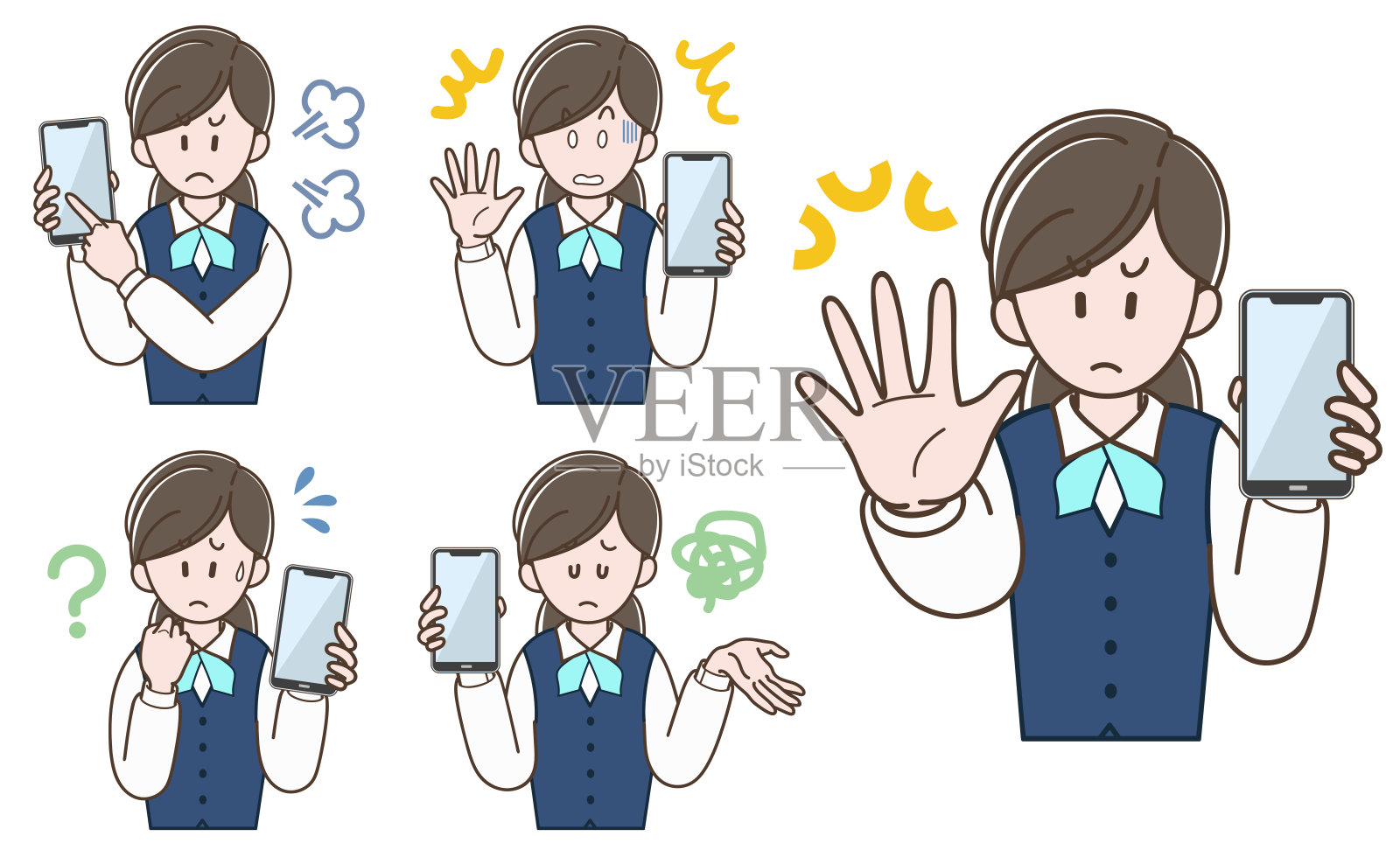 穿着制服拿着智能手机的女人插画图片素材