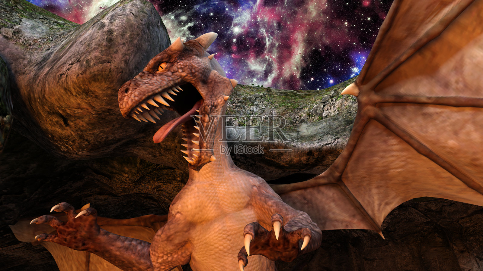 愤怒的龙从洞穴中崛起照片摄影图片