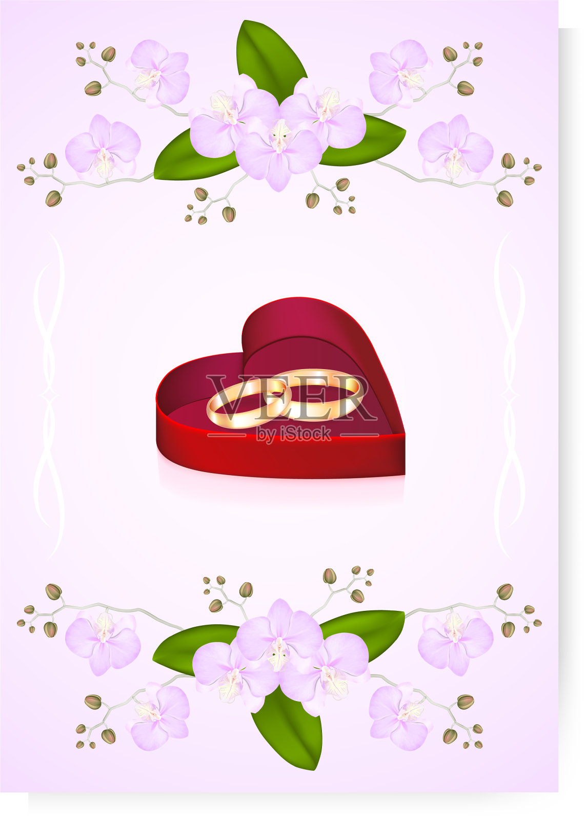 用粉色兰花和戒指来祝贺婚礼插画图片素材