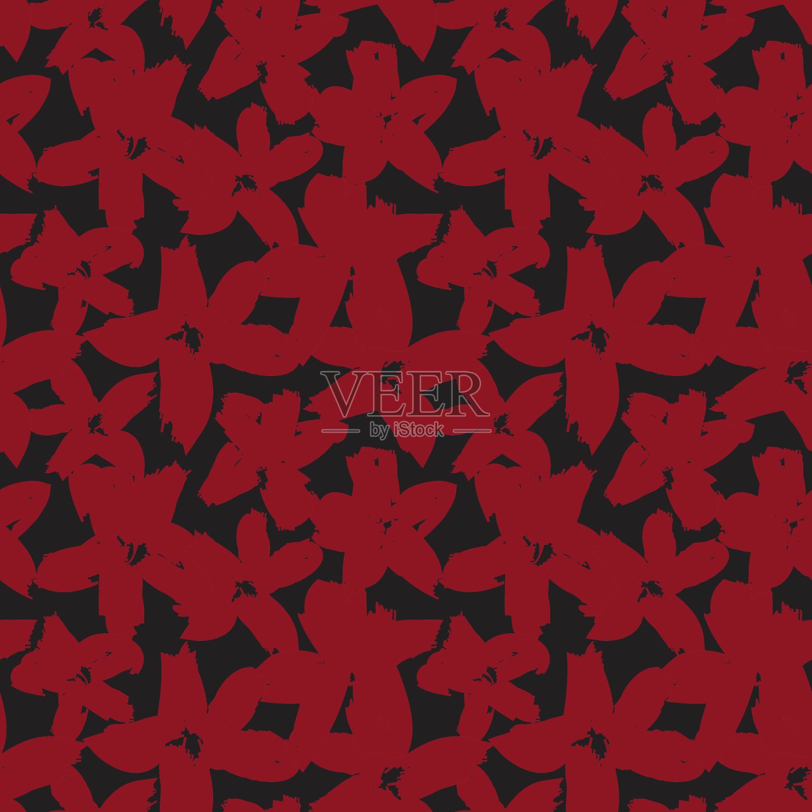 红色花卉笔触无缝图案背景插画图片素材