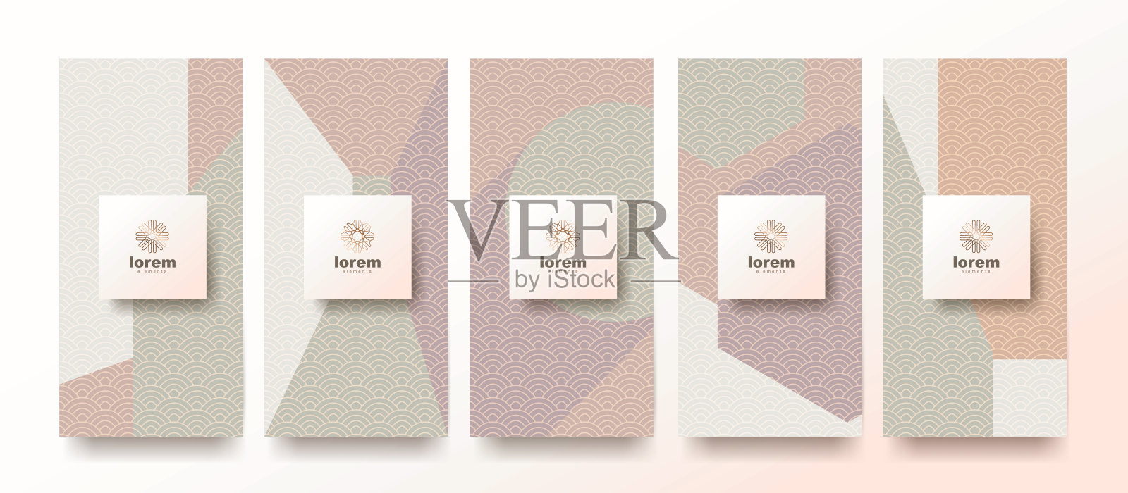 向量集包装模板日本的自然豪华或高档产品。日本壁纸。矢量插图。插画图片素材