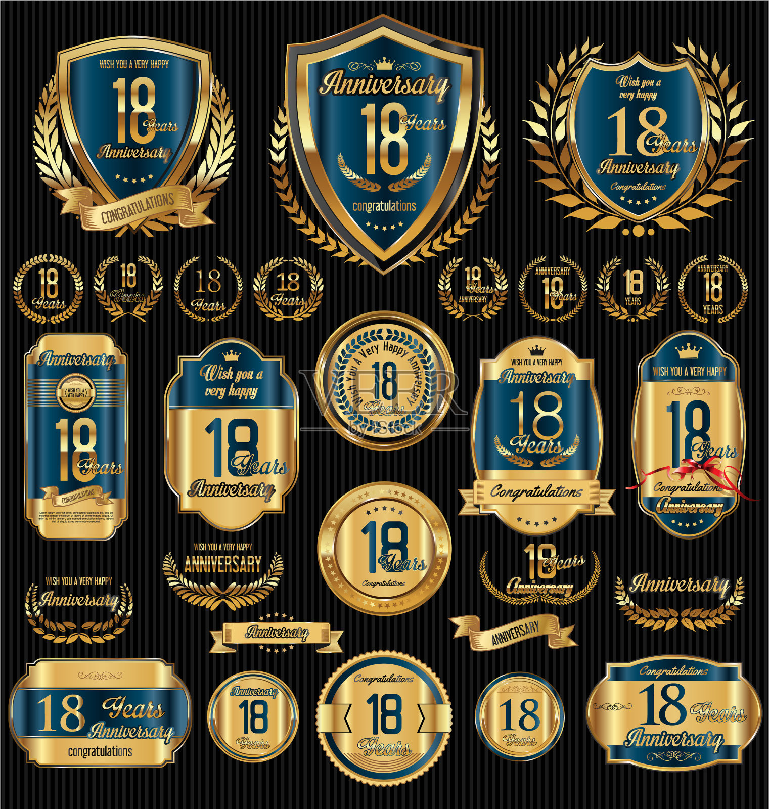 周年金盾，月桂花环和插画图片素材