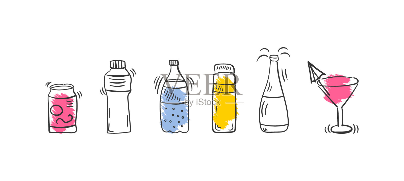 设置鸡尾酒,涂鸦。插画图片素材