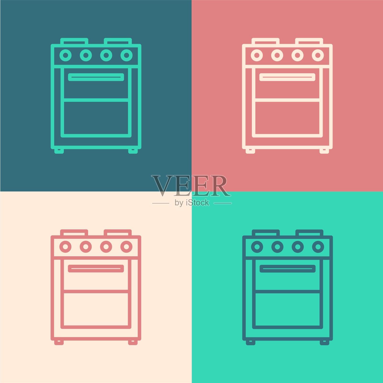 颜色线烘箱图标孤立的颜色背景插画图片素材