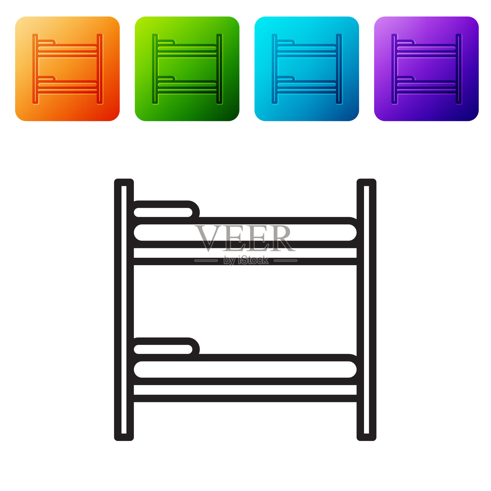 黑色线双层床图标孤立在白色图标素材