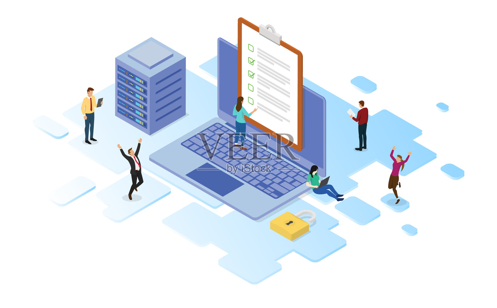 在线考试或测试概念与服务器和设计元素图片