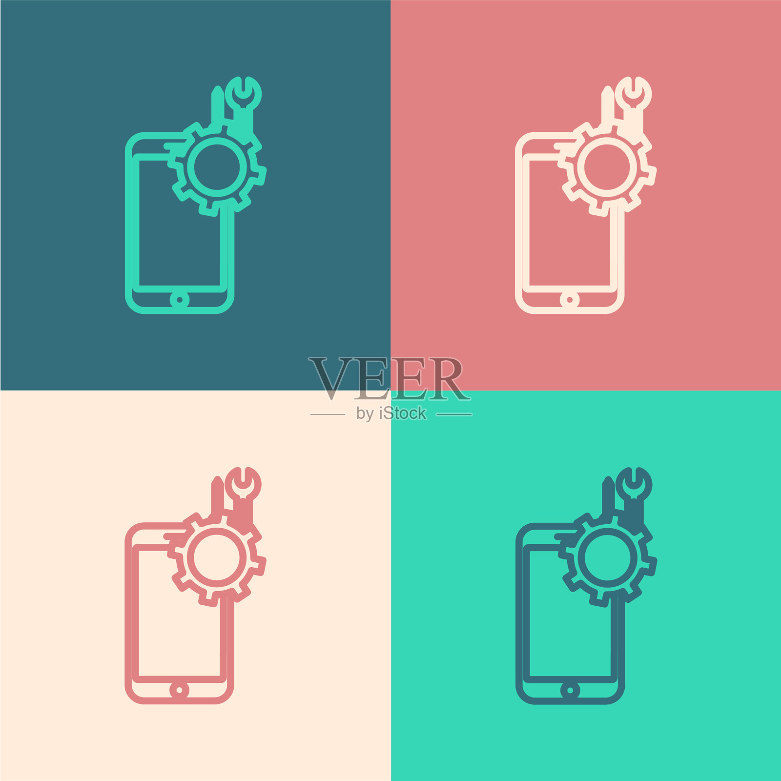 彩色线手机用螺丝刀和图标素材