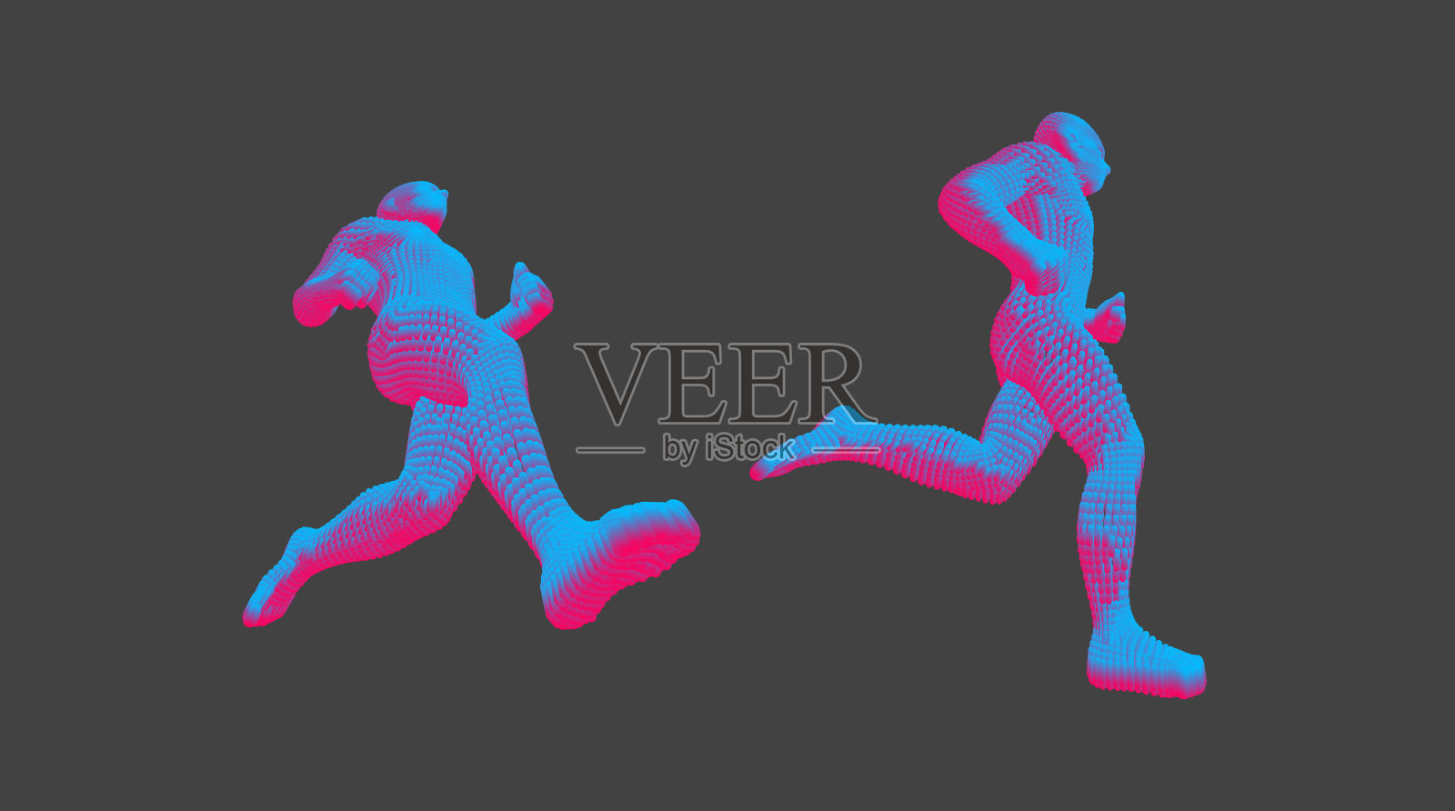 跑步者或马拉松运动员。三维人体模型。设计运动。由粒子组成的矢量插图。插画图片素材