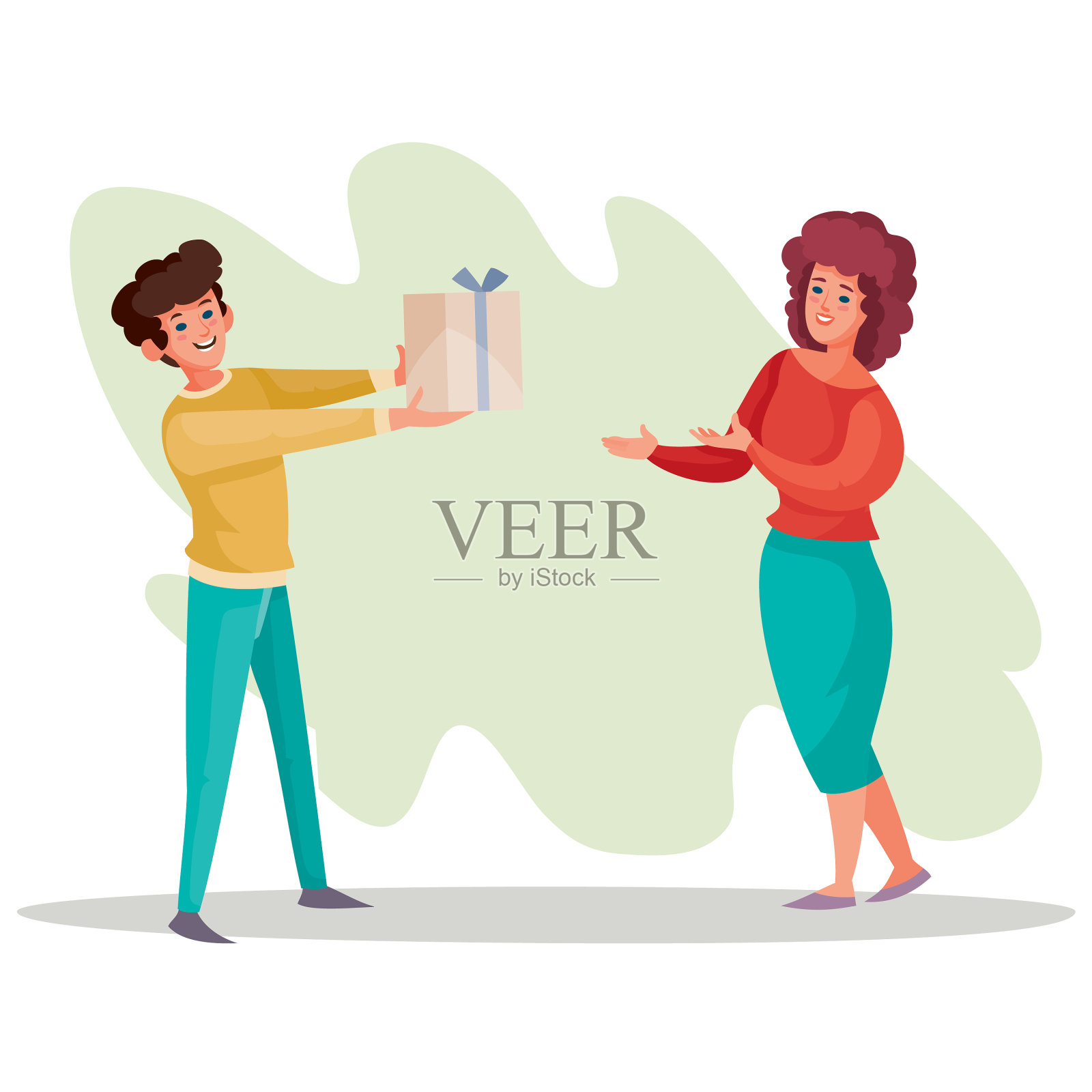 一个男人给了一个女孩一个装有惊喜礼物的盒子设计元素图片