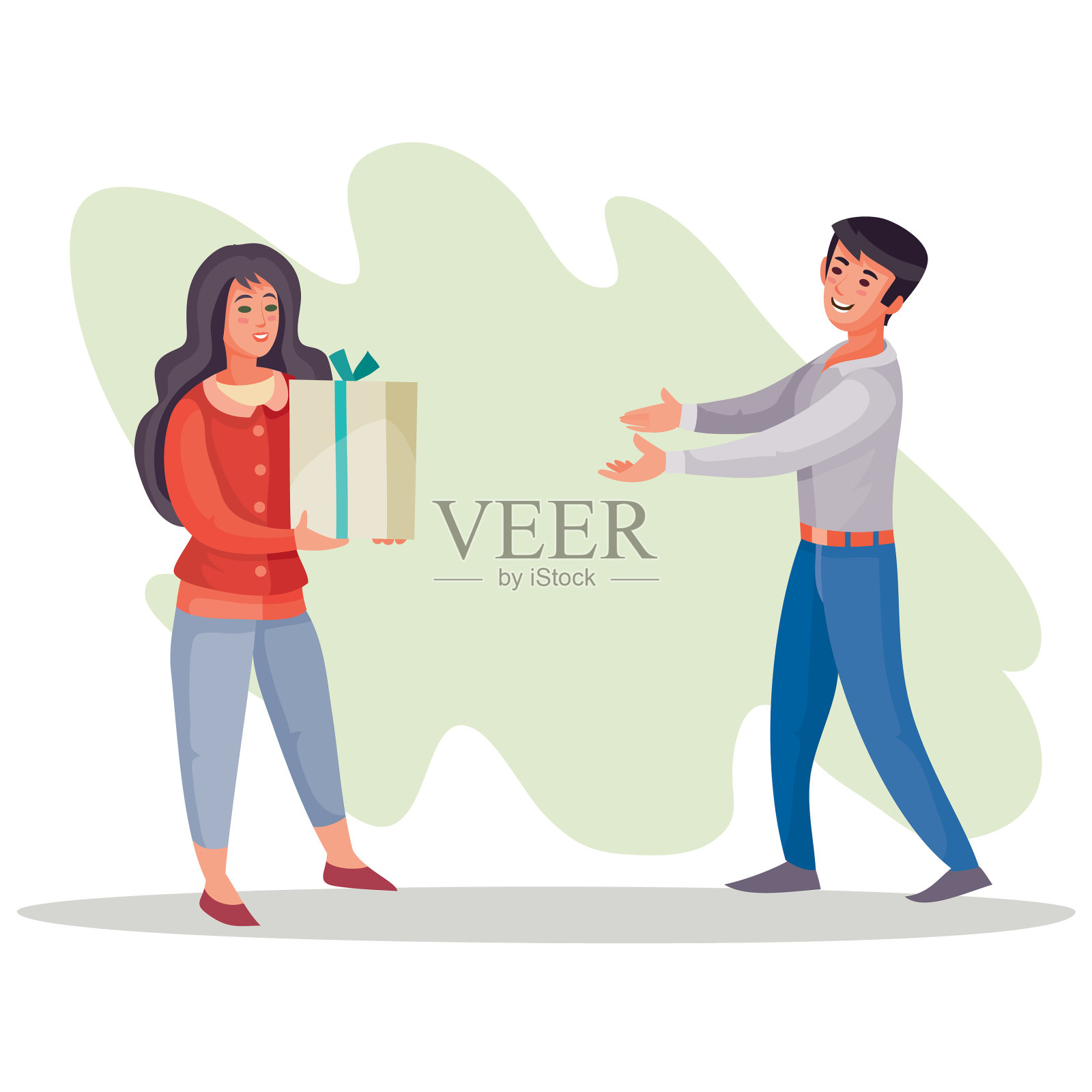 女孩给了一个男孩一个带有惊喜的礼物盒子设计元素图片