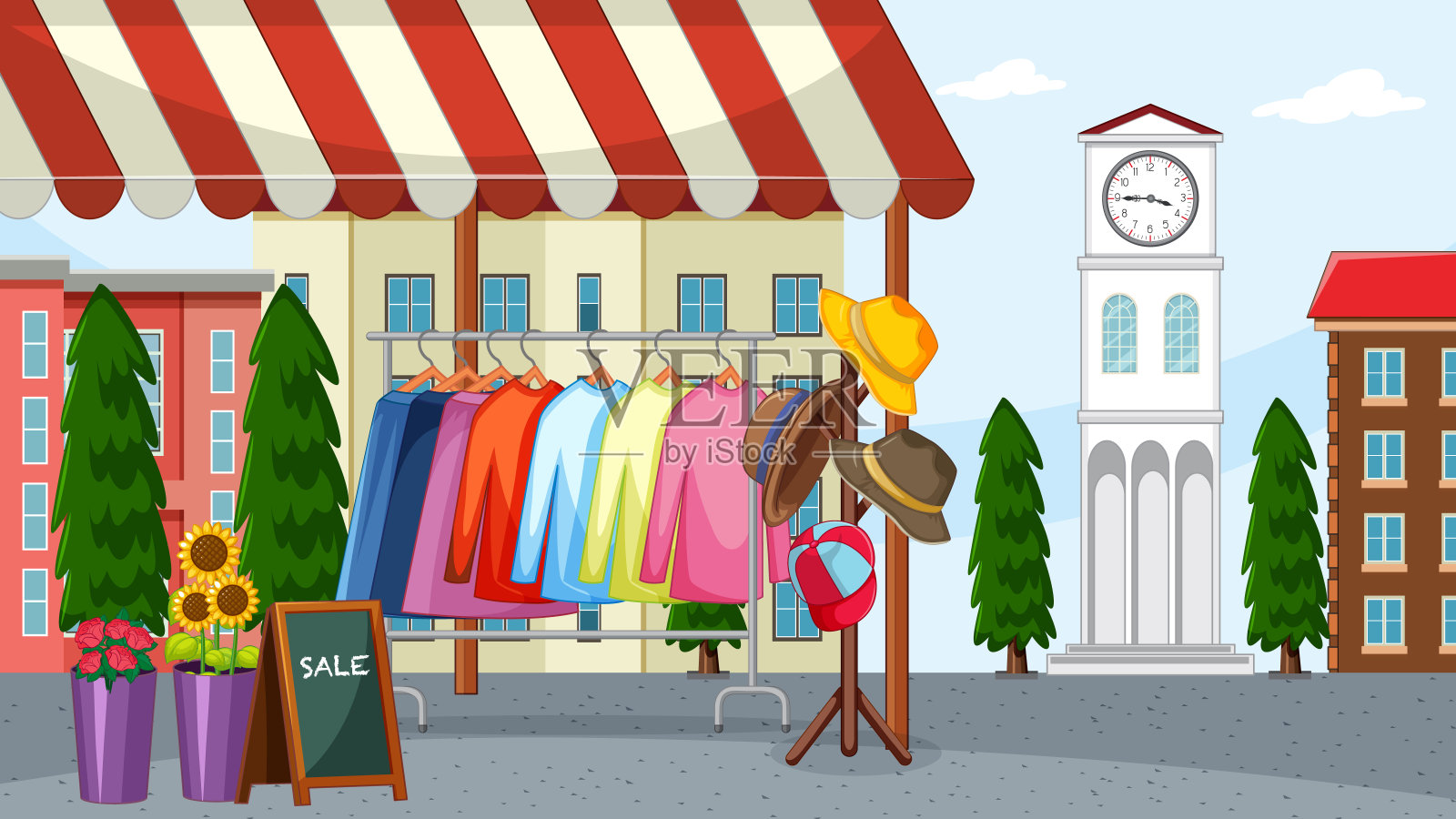 跳蚤市场卖衣服插画图片素材