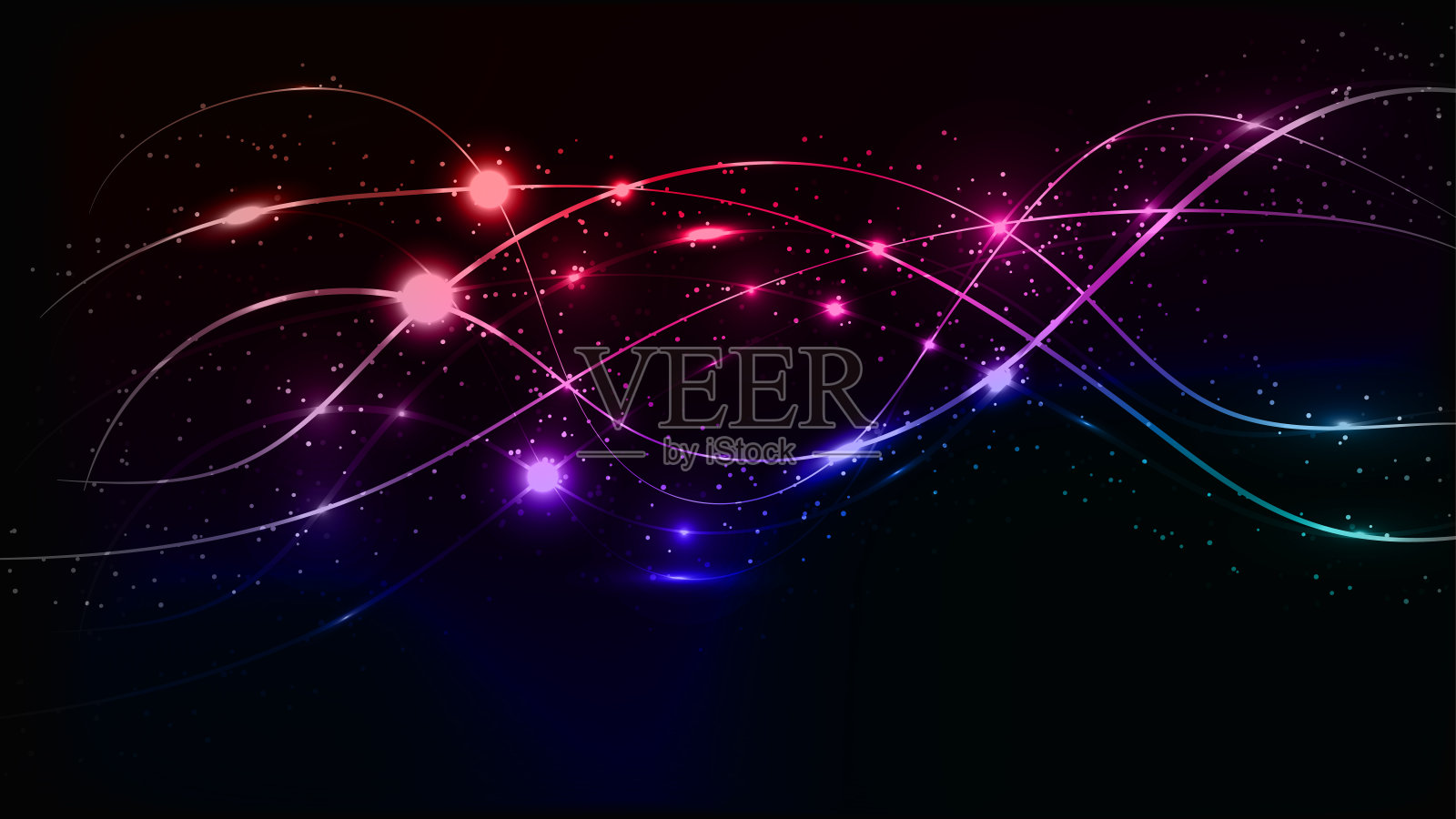 抽象的多色蓝、紫、红、绿美丽的数字现代神奇发光的电能激光霓虹纹理与线条和波浪条纹，背景插画图片素材
