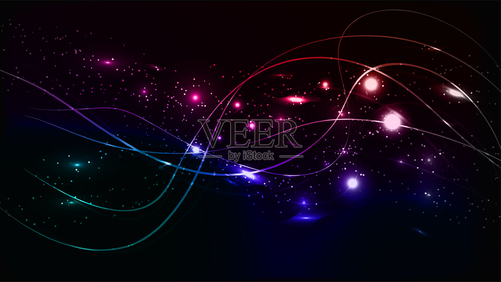 抽象的多色蓝、紫、红、绿美丽的数字现代神奇发光的电能激光霓虹纹理与线条和波浪条纹，背景插画图片素材