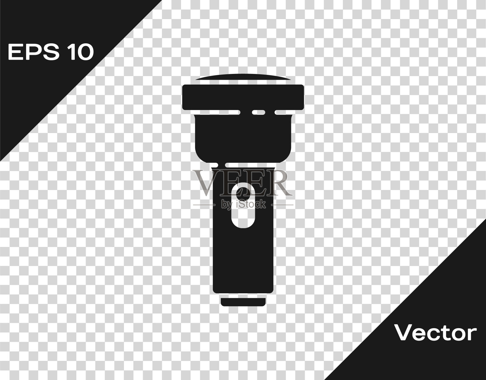 黑色手电筒图标隔离在透明的背景。矢量图插画图片素材