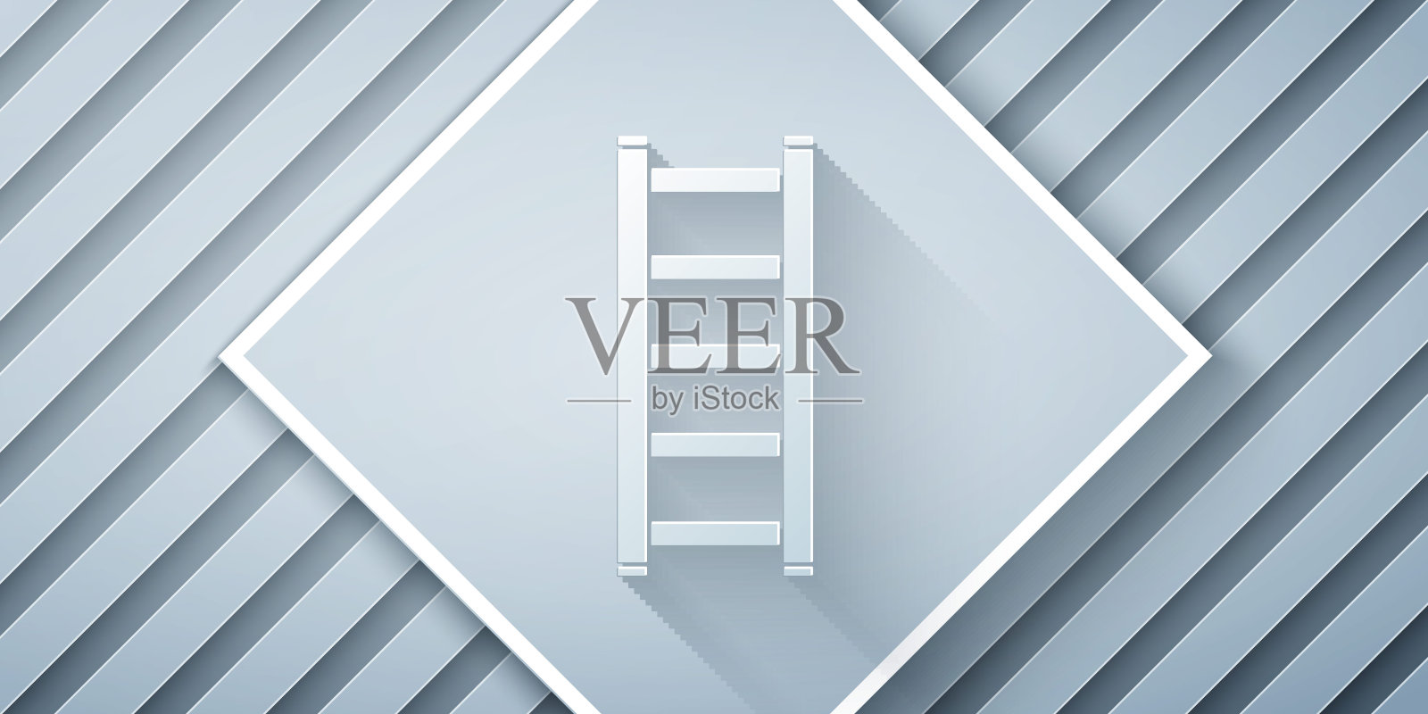 剪纸消防逃生图标孤立在灰色背景。挂钩梯。有杆子的消防员梯子。纸艺术风格。矢量图插画图片素材