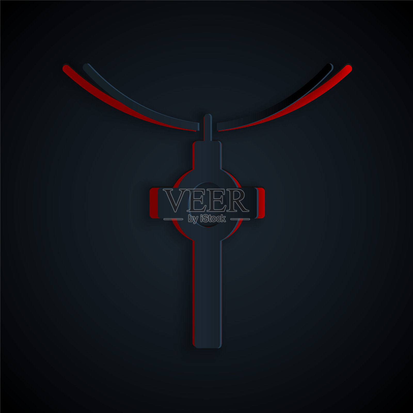 剪纸基督教十字架上的连锁图标孤立在黑色的背景。教堂的十字架。纸艺术风格。矢量图插画图片素材