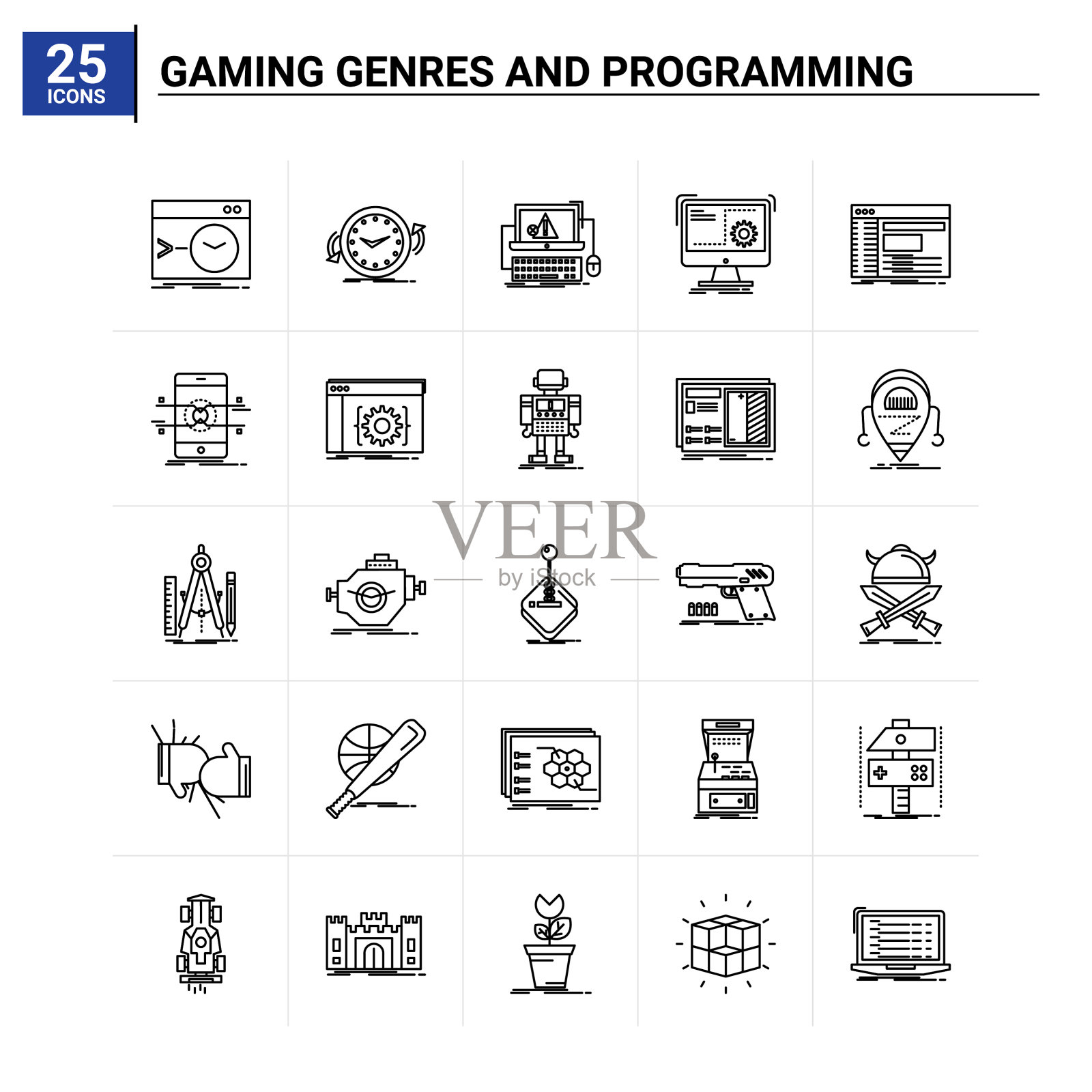 25种游戏类型和编程图标集图标素材