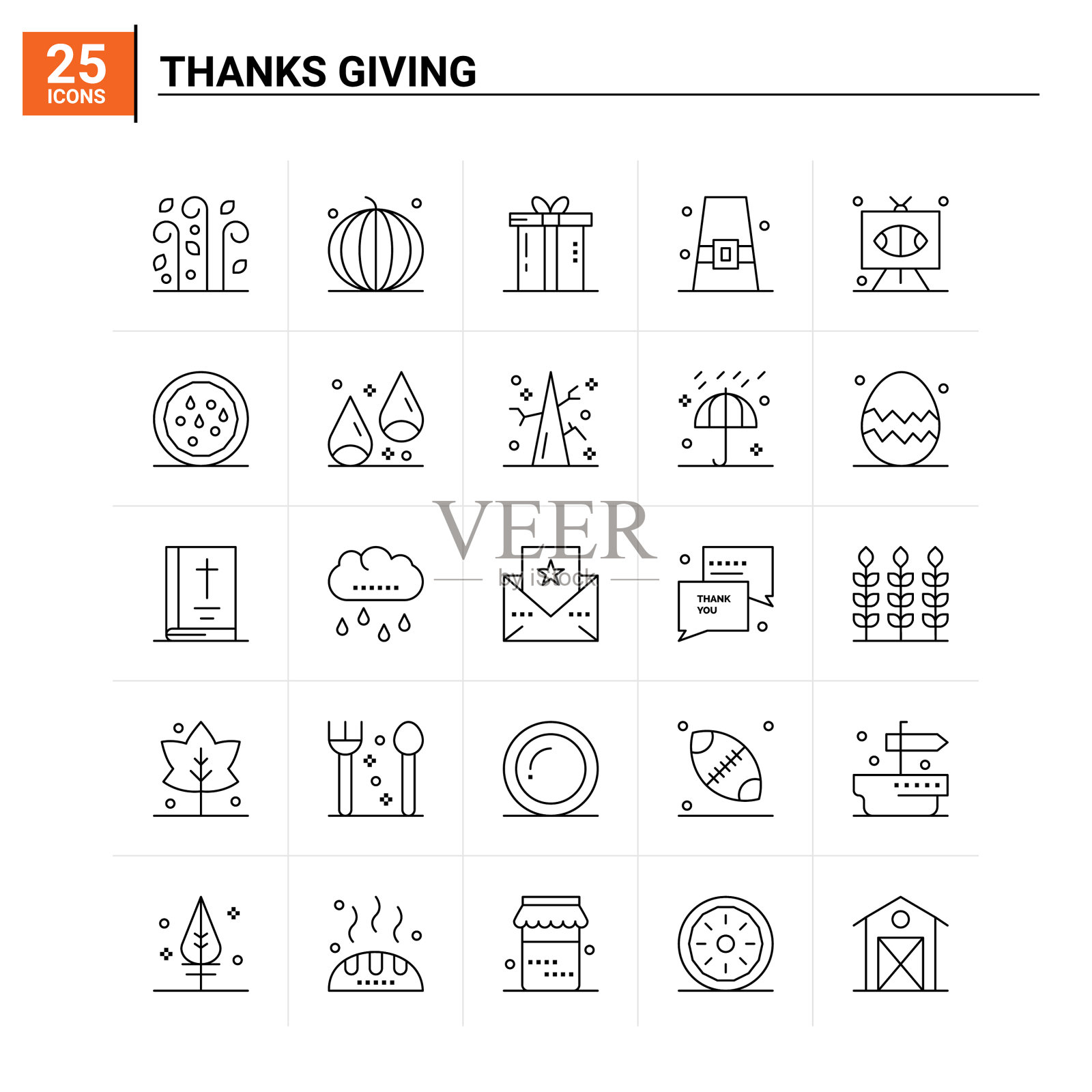 25个感恩图标设置背景图标素材