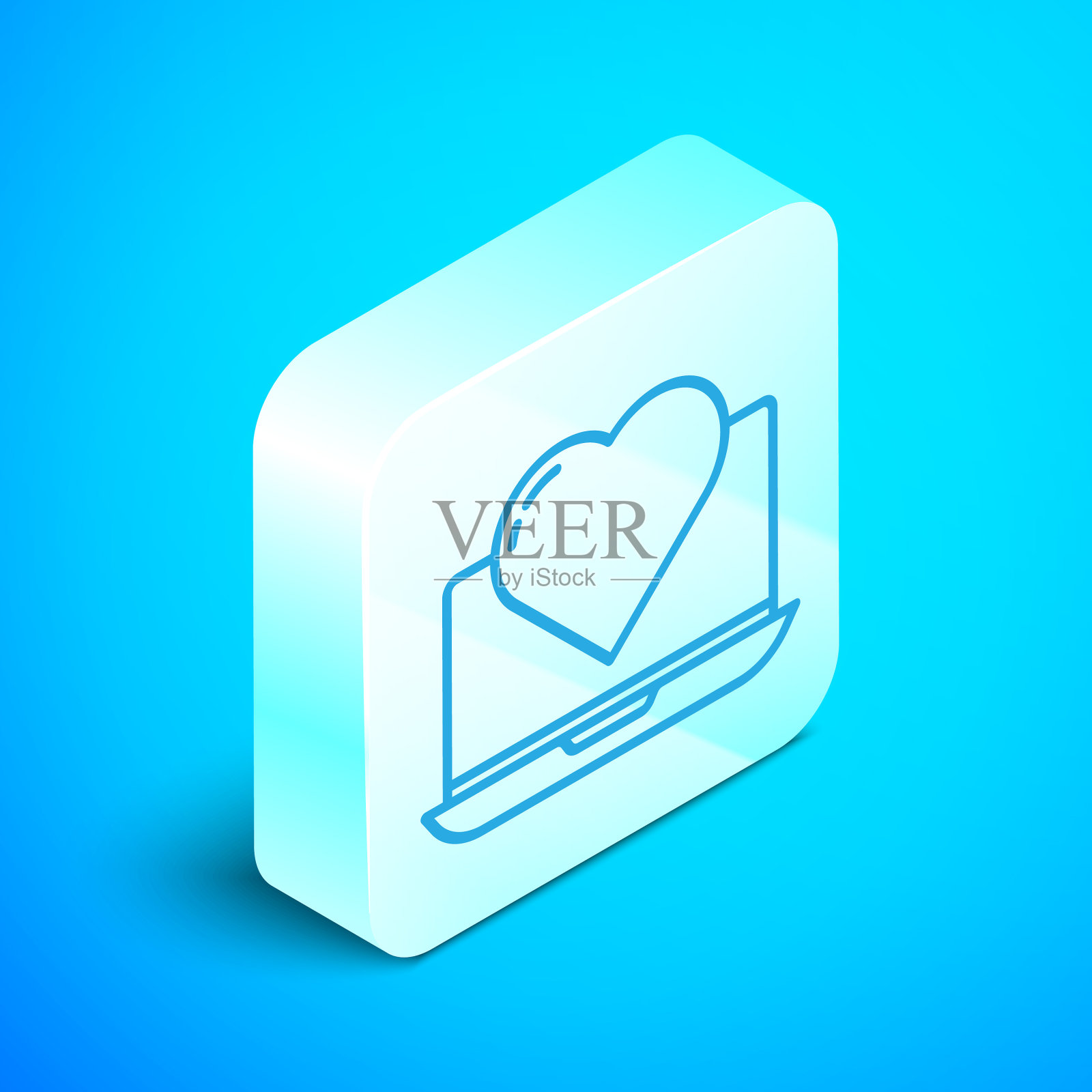 等距线笔记本电脑与心脏图标隔离插画图片素材