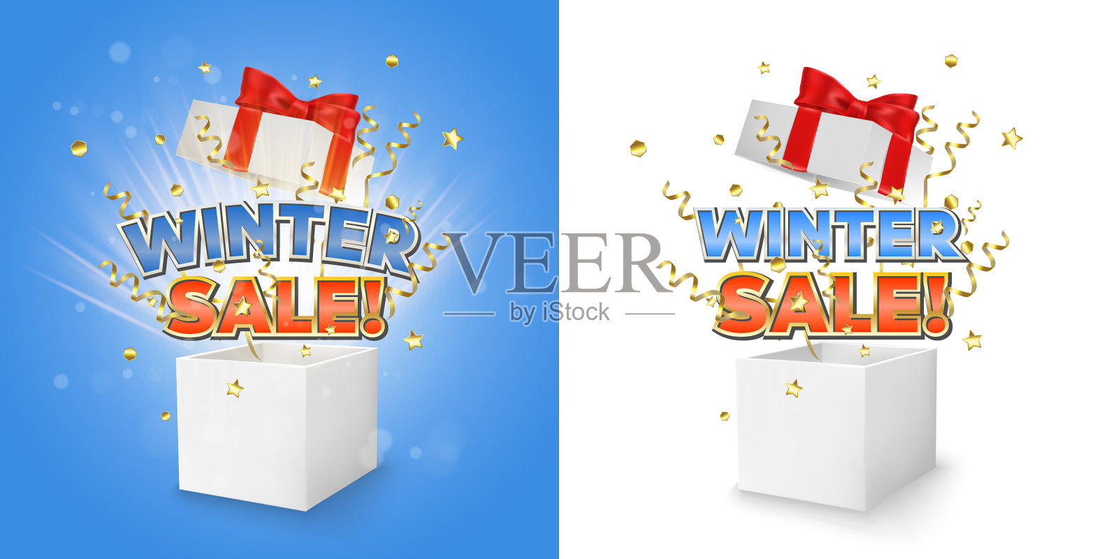 冬季销售礼盒概念横幅插画图片素材