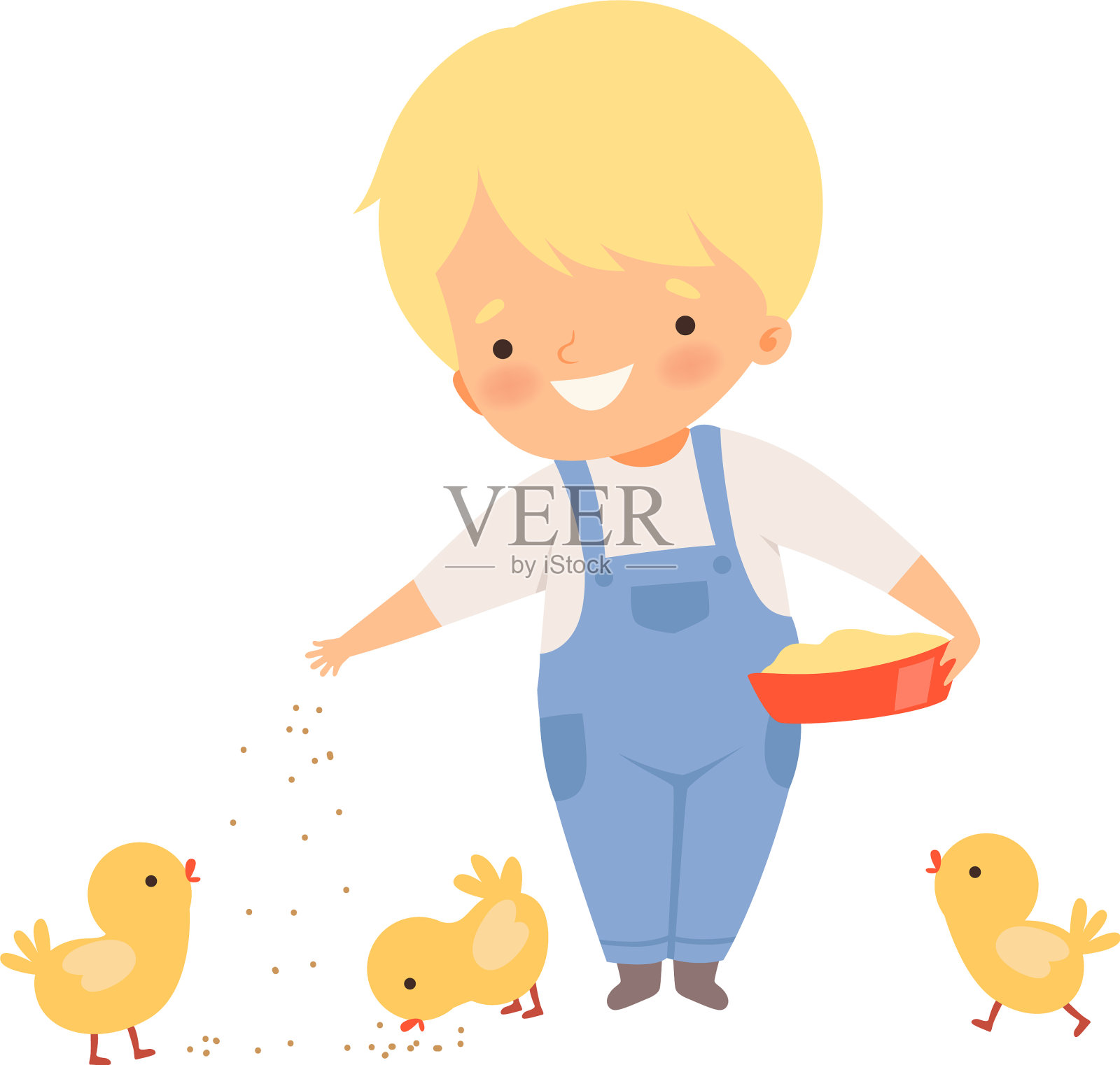 小男孩在农场喂鸡设计元素图片
