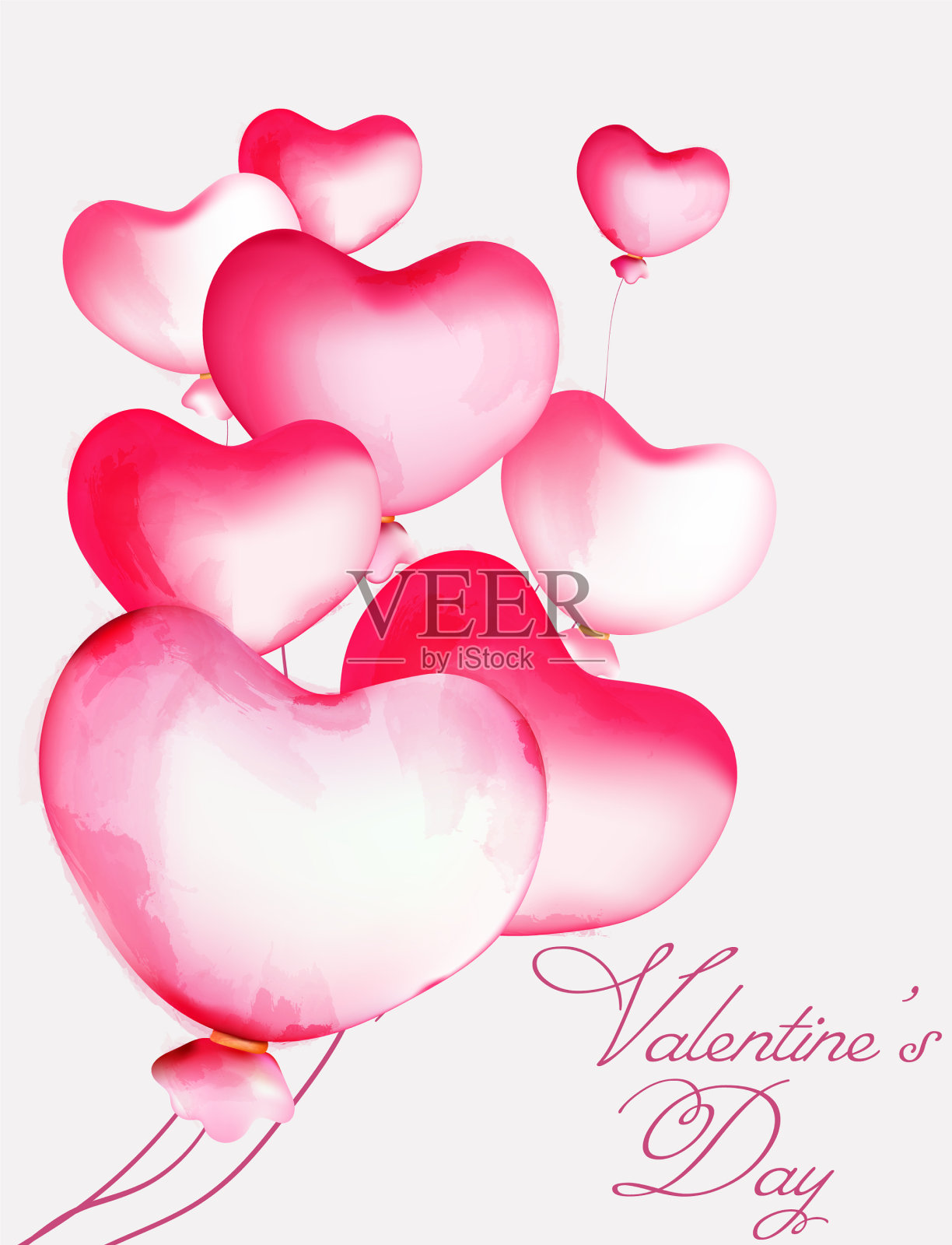 各种大小的水彩心形气球飞行插画图片素材