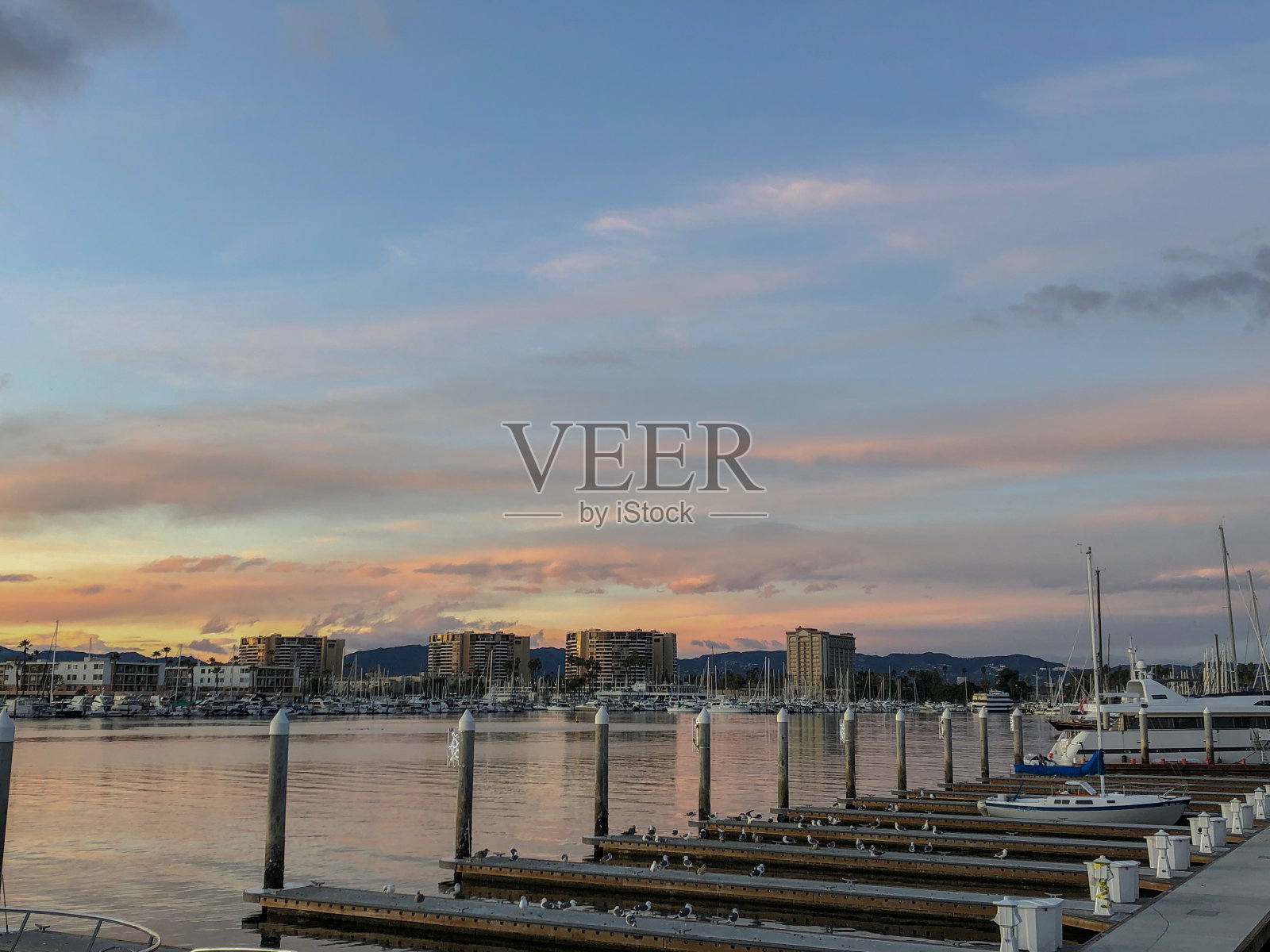 洛杉矶海滩的日落景色照片摄影图片