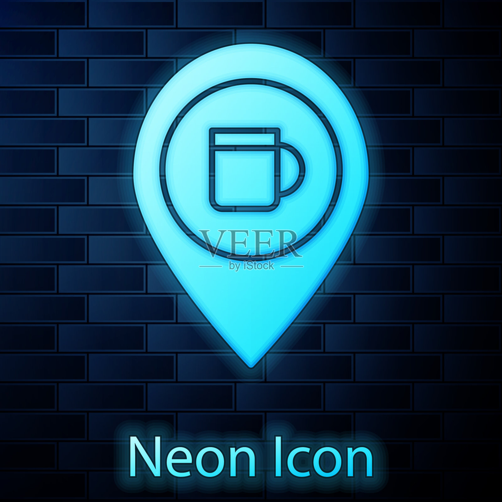 发光的霓虹灯酒精或啤酒酒吧的位置图标插画图片素材