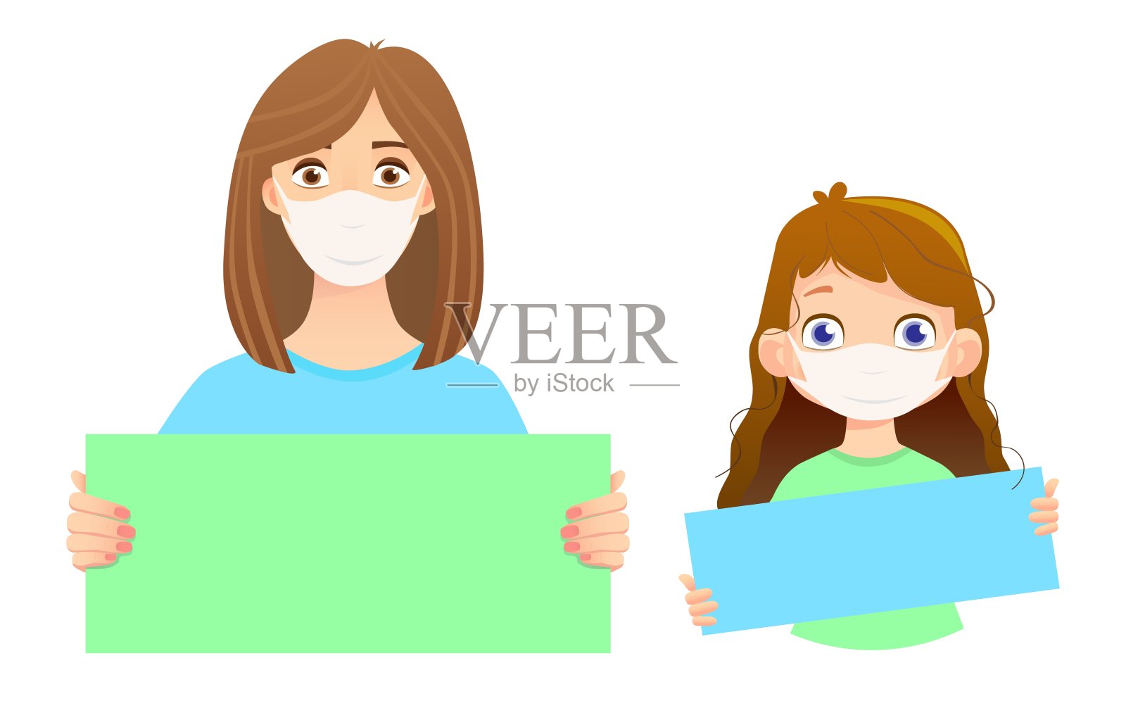 女孩拿着空白海报插画图片素材