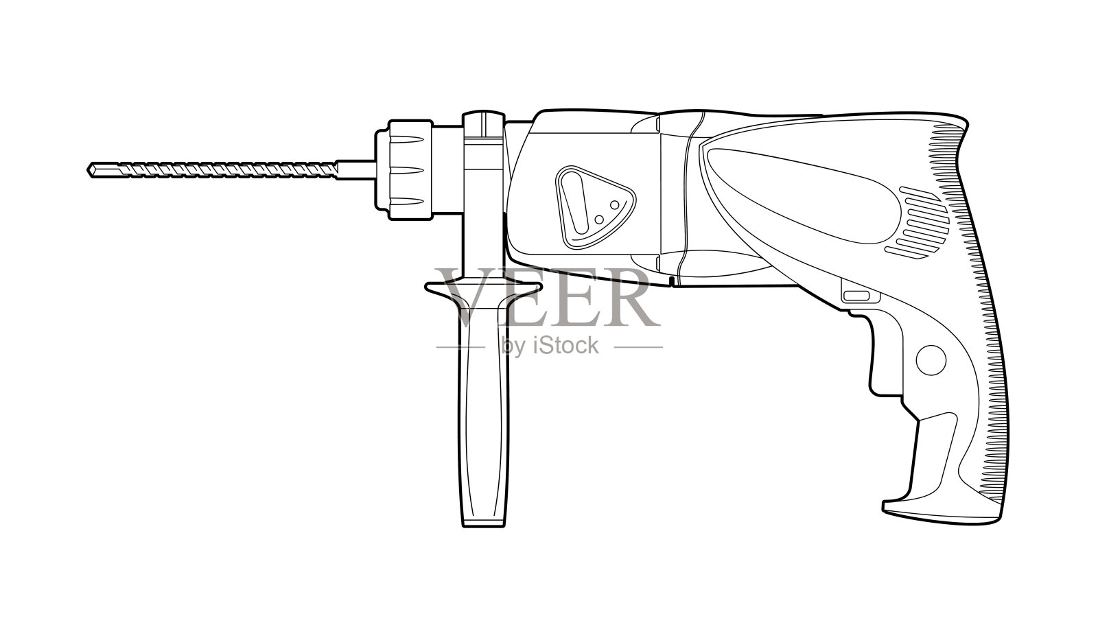 穿孔机和钻-插图上的白色背景，着色书。手工修理木工工具。黑色和白色的直线画在一个平坦的风格插画图片素材