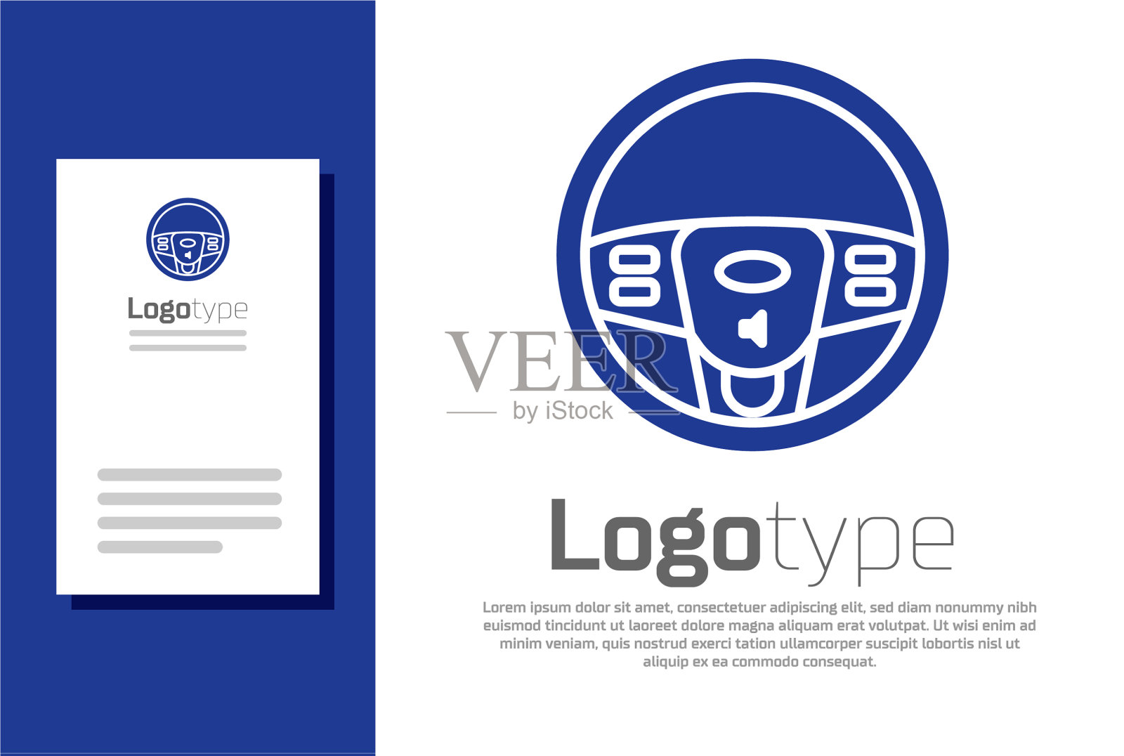 蓝色方向盘图标隔离在白色插画图片素材