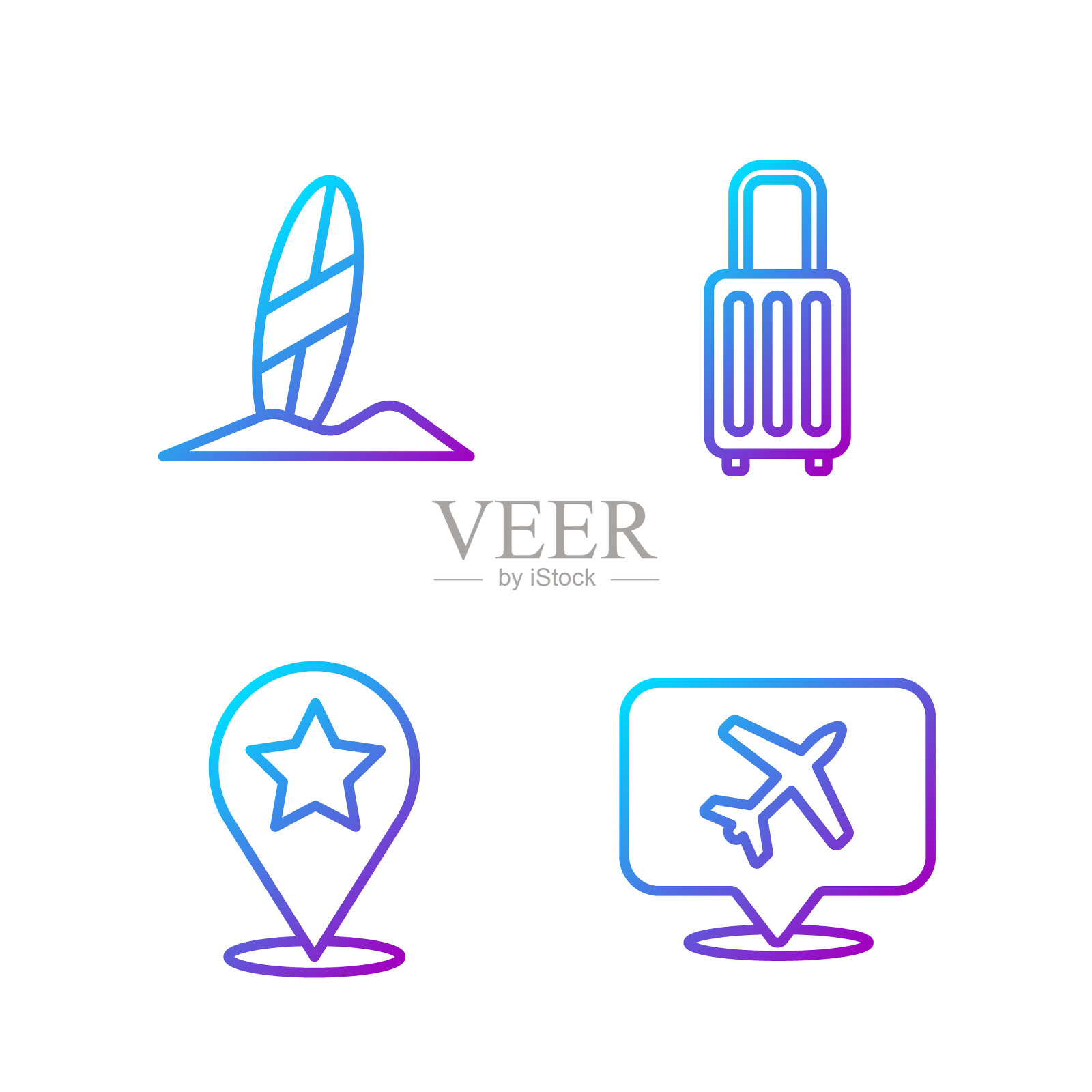 设置线语音气泡与飞机，地图指针与星，Sur图标素材