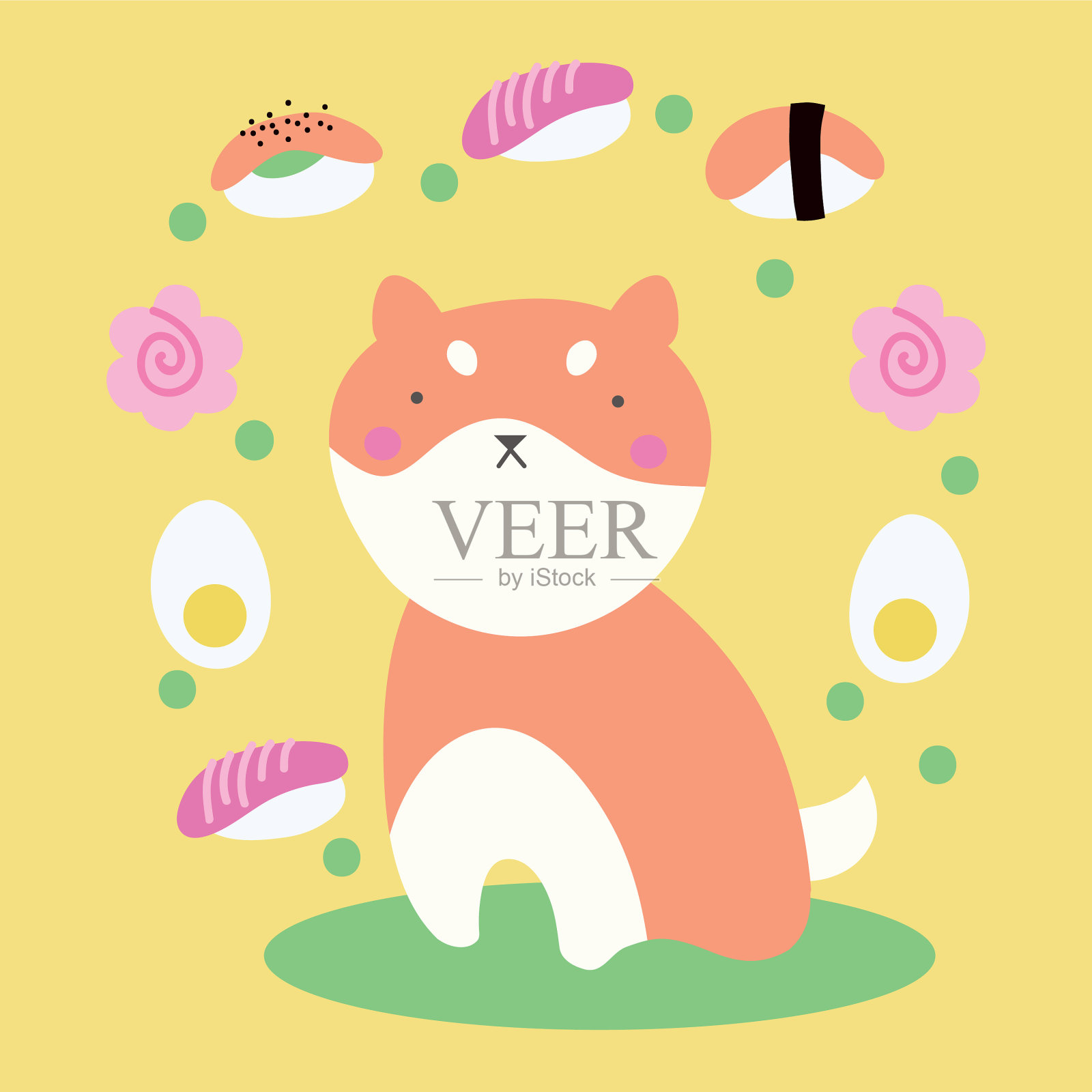 可爱的卡哇伊明信片与小狗插画图片素材