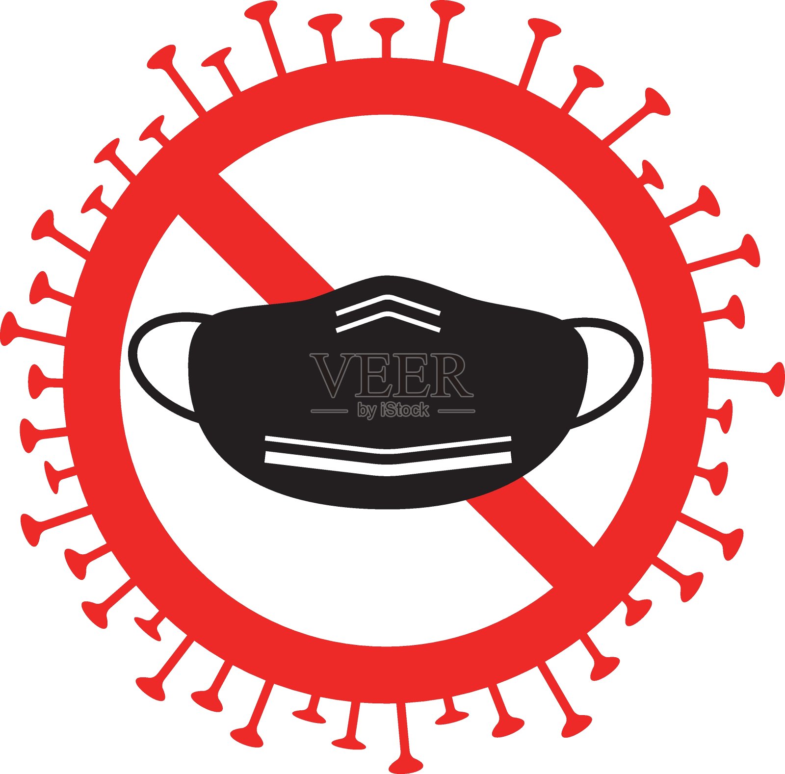 禁止戴口罩标志，禁止标志，禁止插画图片素材